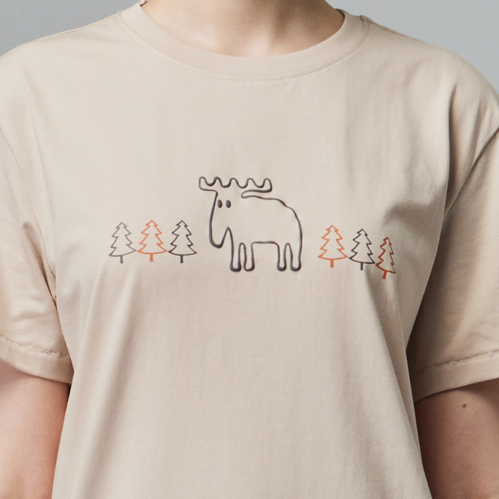 moz 發泡 樹林駝鹿 舒涼 柔彈T恤-淺沙 女款