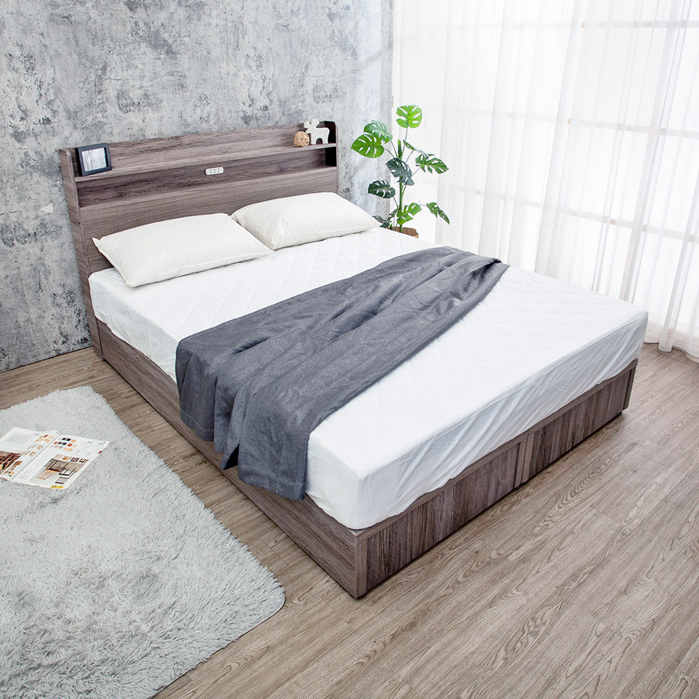 米恩5尺雙人床房間組-3件組-附插座床頭片+六分床底+A1舒柔緹花床墊(六色可選)