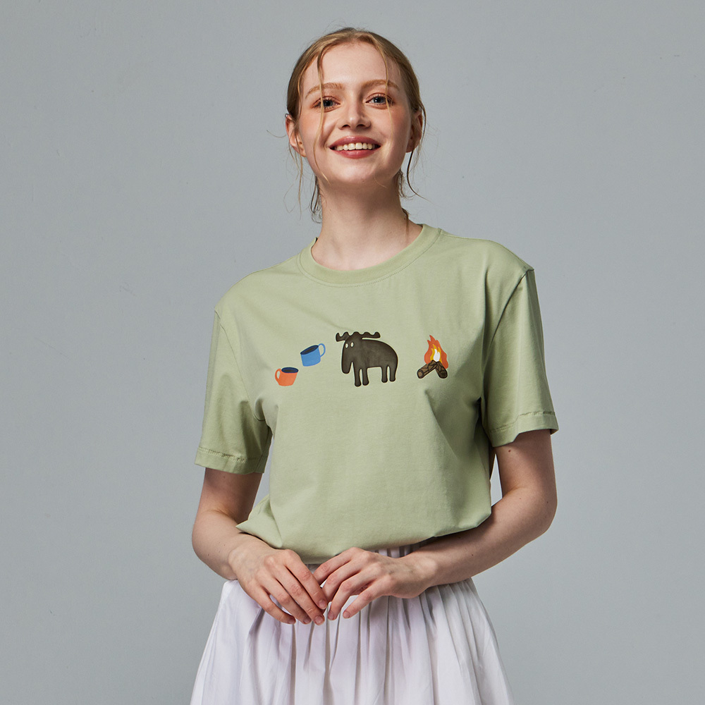 100moz 發泡 露營駝鹿 舒涼 柔彈T恤-酪梨綠 女款