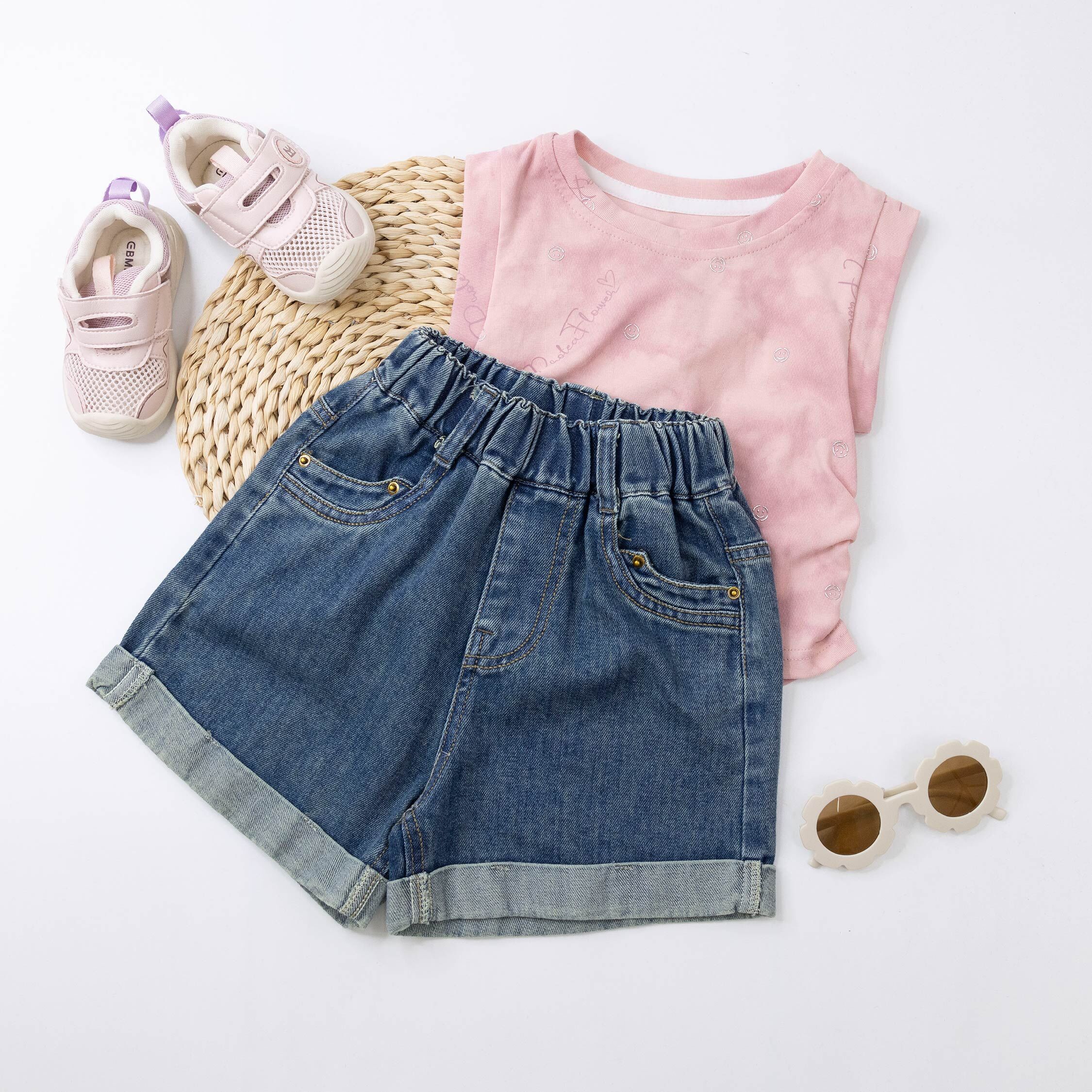 【H50912】質感口袋反褶丹寧短褲