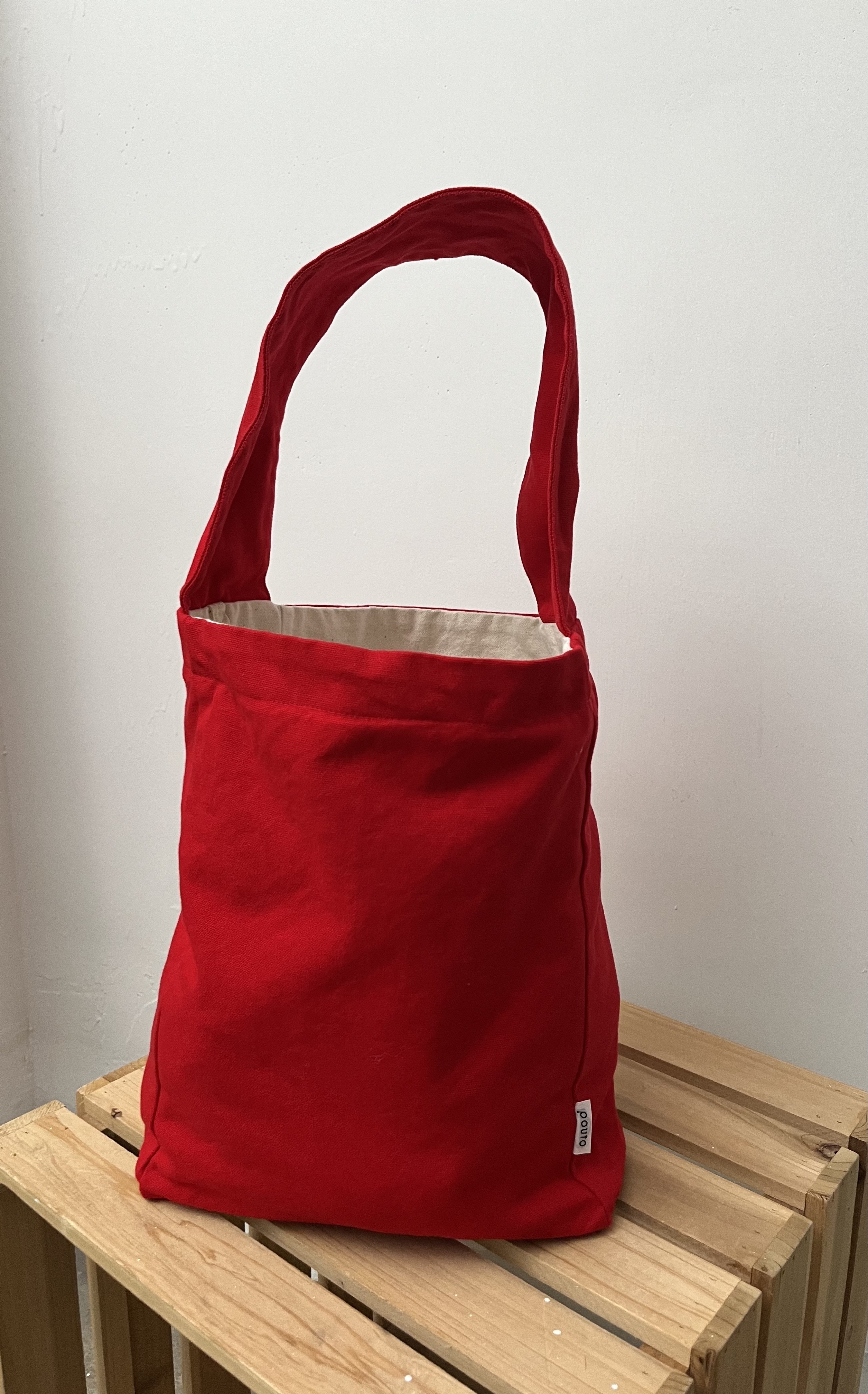 Pouto紅色高桶布手挽袋