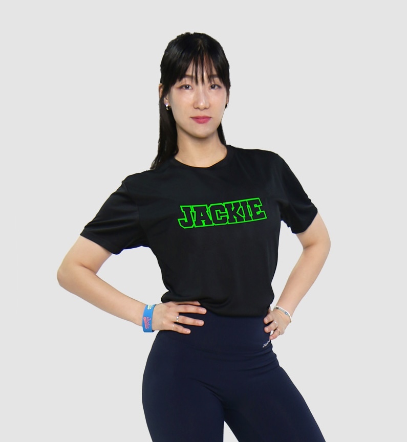 JACKIE黑色霓虹綠字短袖
