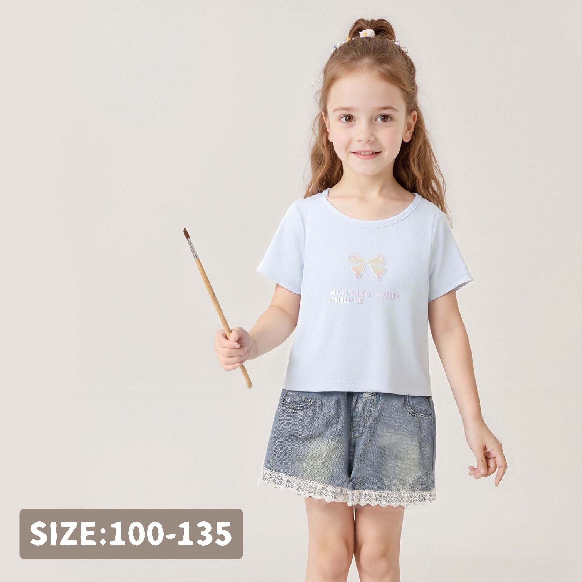 【H50928】氣質緹花刺繡舒適丹寧短褲