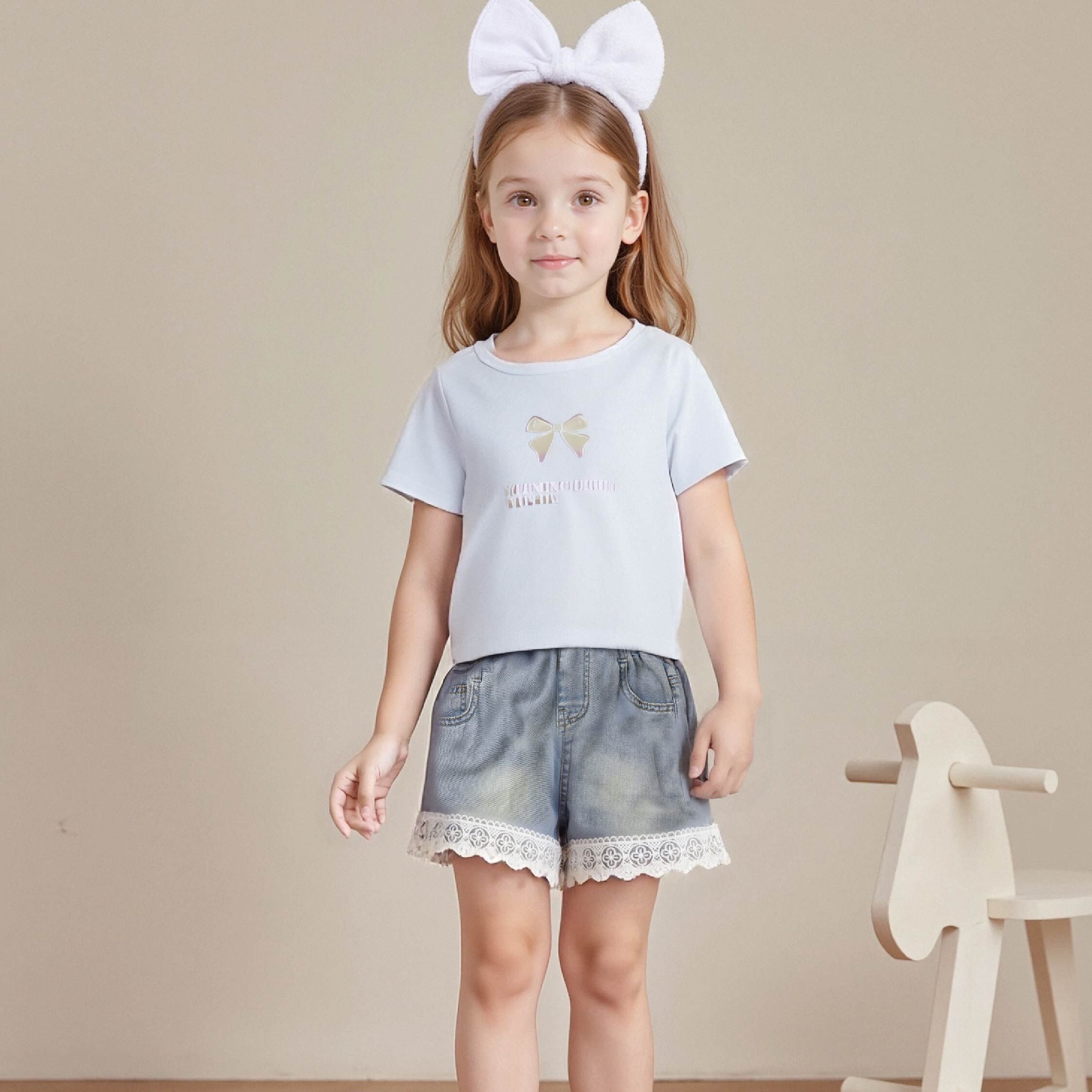 【H50928】氣質緹花刺繡舒適丹寧短褲