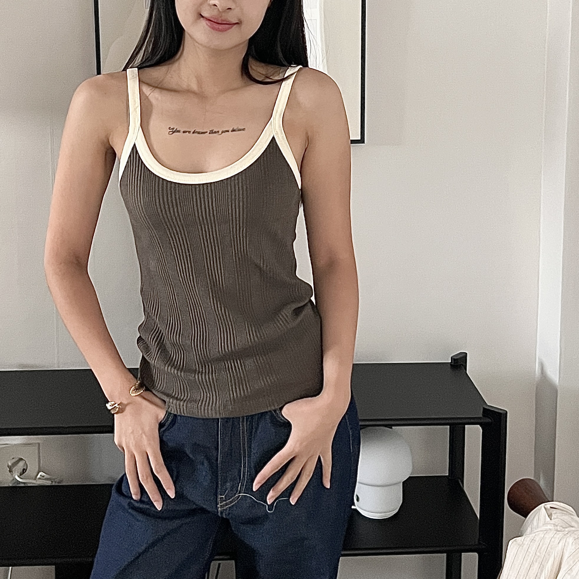 抹茶牛奶🍵撞色圓領細肩背心