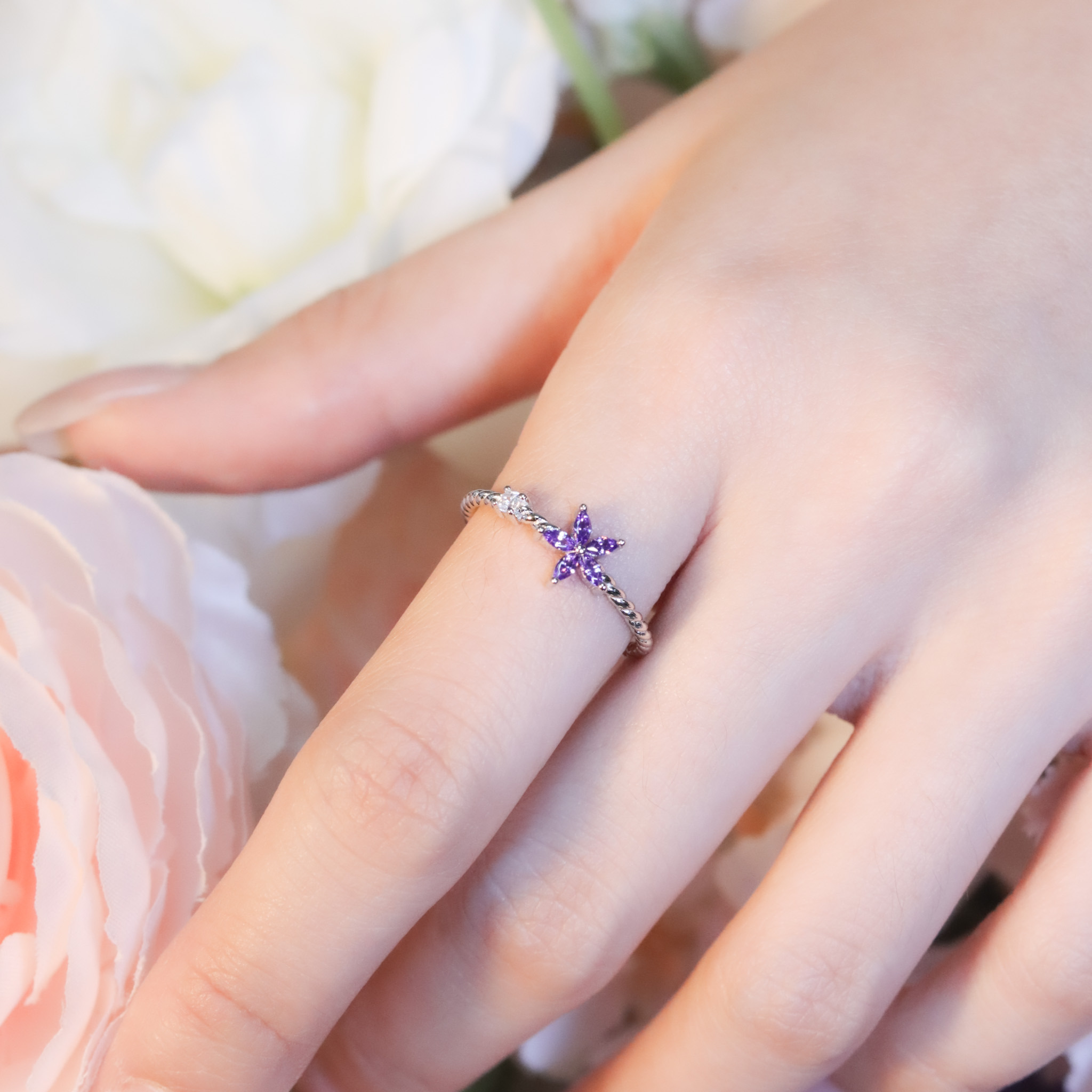 | 925純銀・厚鍍白金 | 漫紫花漾戒指  | RI0922 |