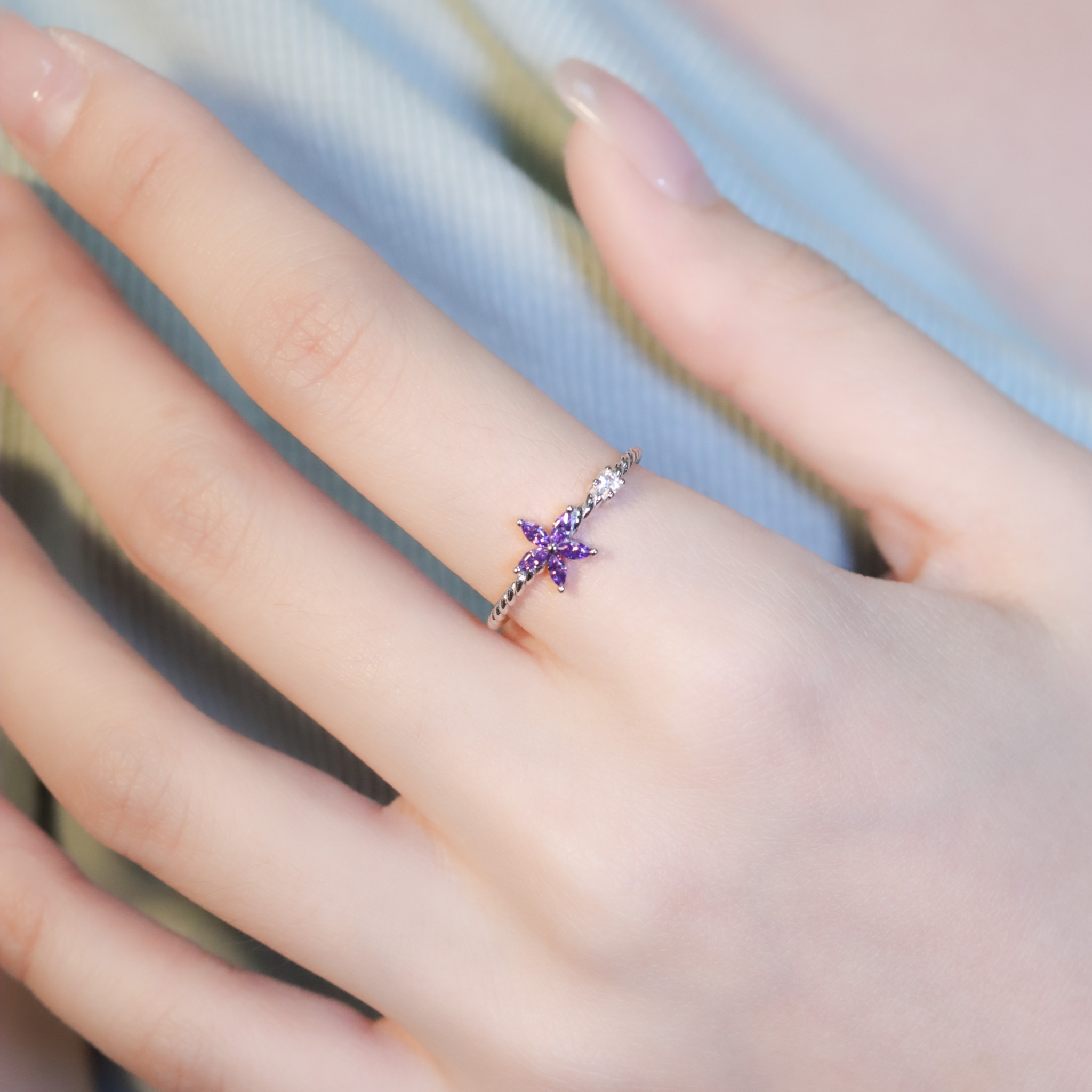 | 925純銀・厚鍍白金 | 漫紫花漾戒指  | RI0922 |