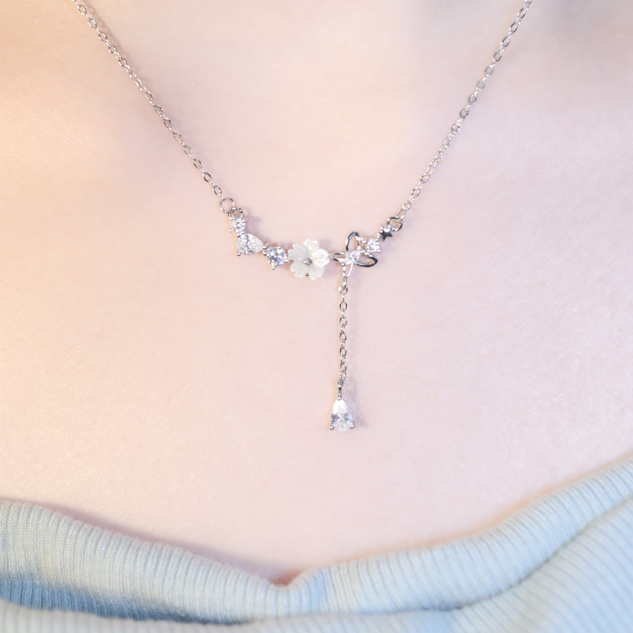 | 925純銀・白金 | 花岸蝶夢項鍊 | NE1444 |