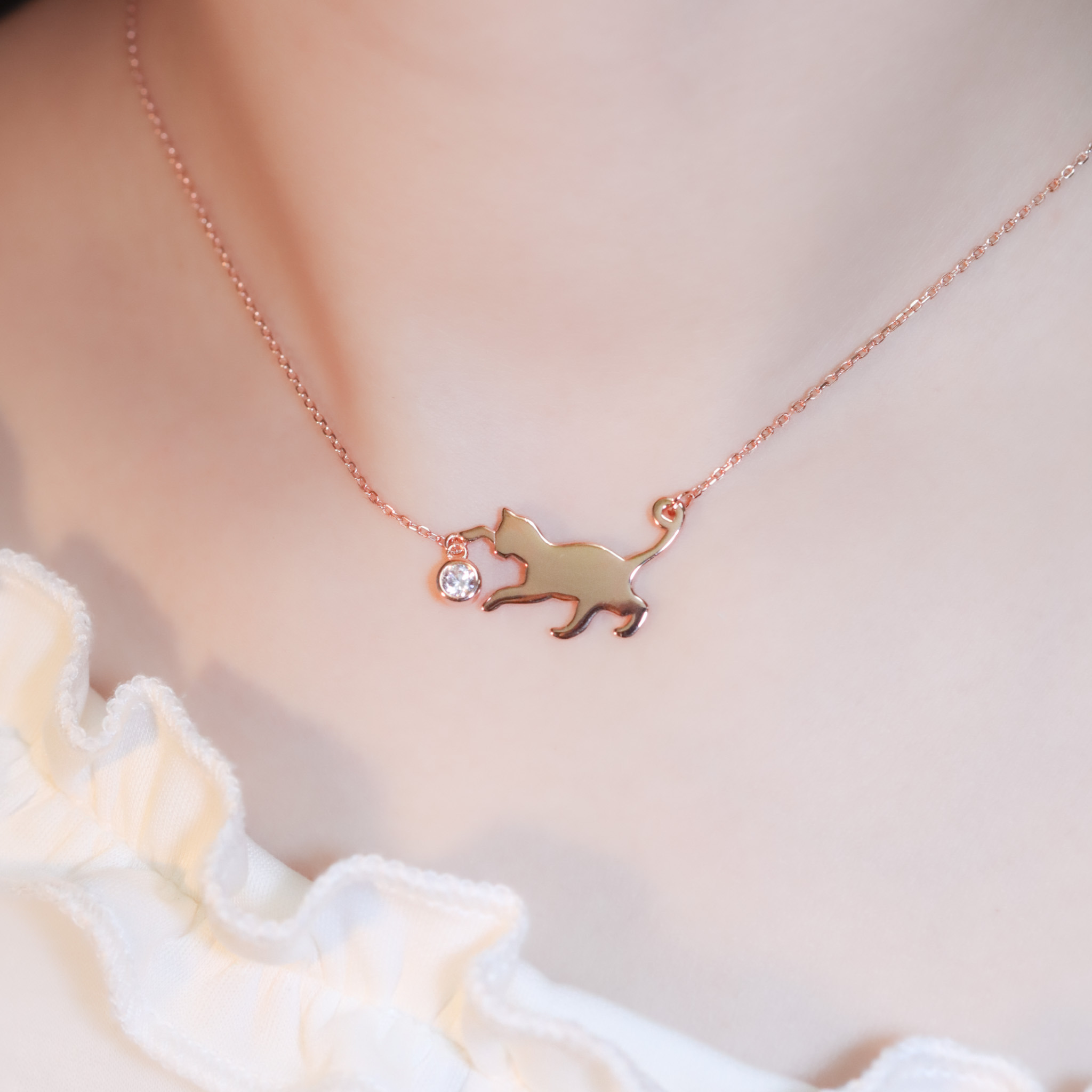 | 925純銀・厚鍍白金・ 厚鍍玫瑰金 | 喵趣小日子項鍊 (銀/玫瑰金) | NE1454 |