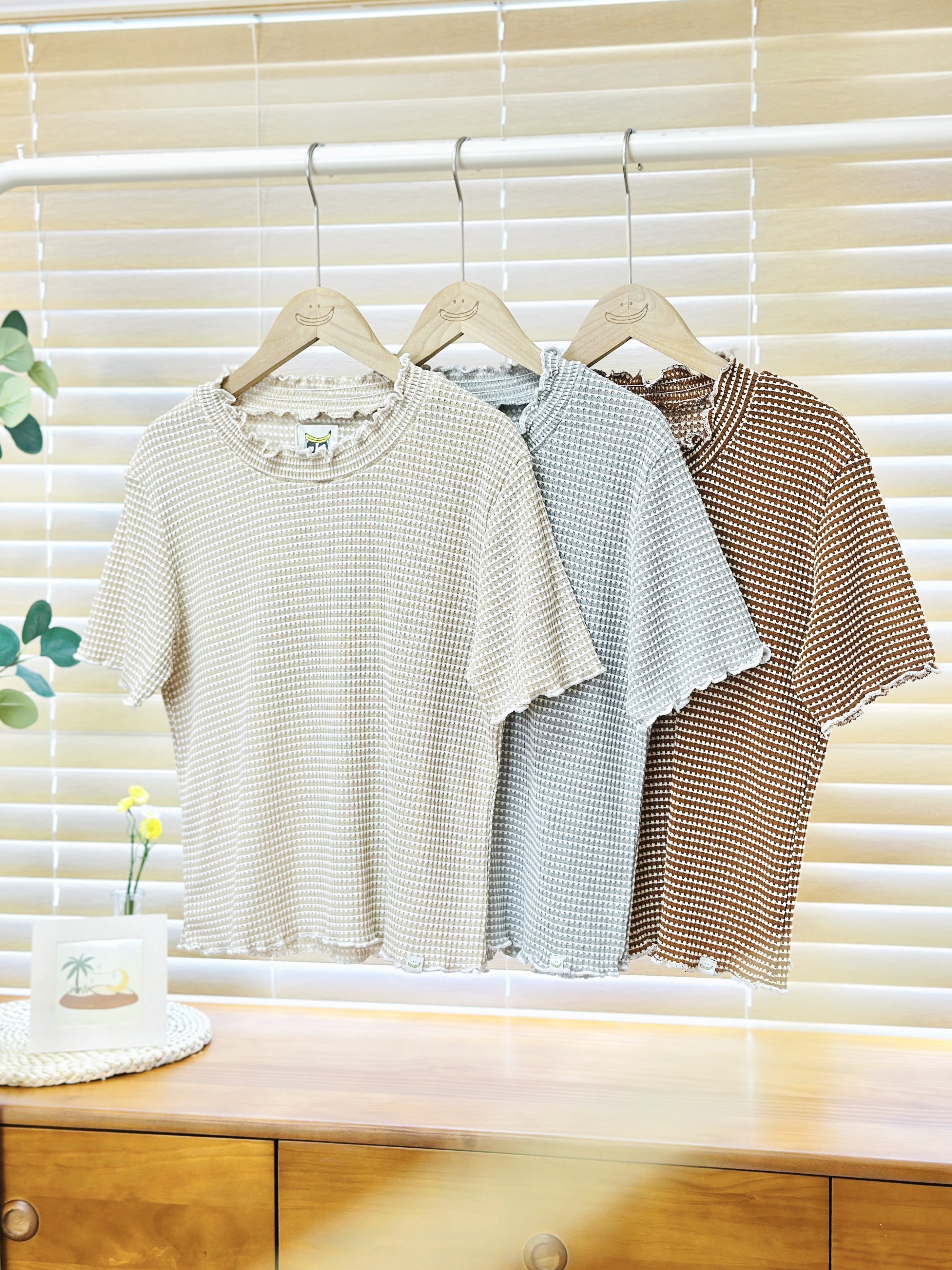 【新色】五色 / 針織小粒滾邊短袖上衣 / Knit Dotted Lettuce Edge Top