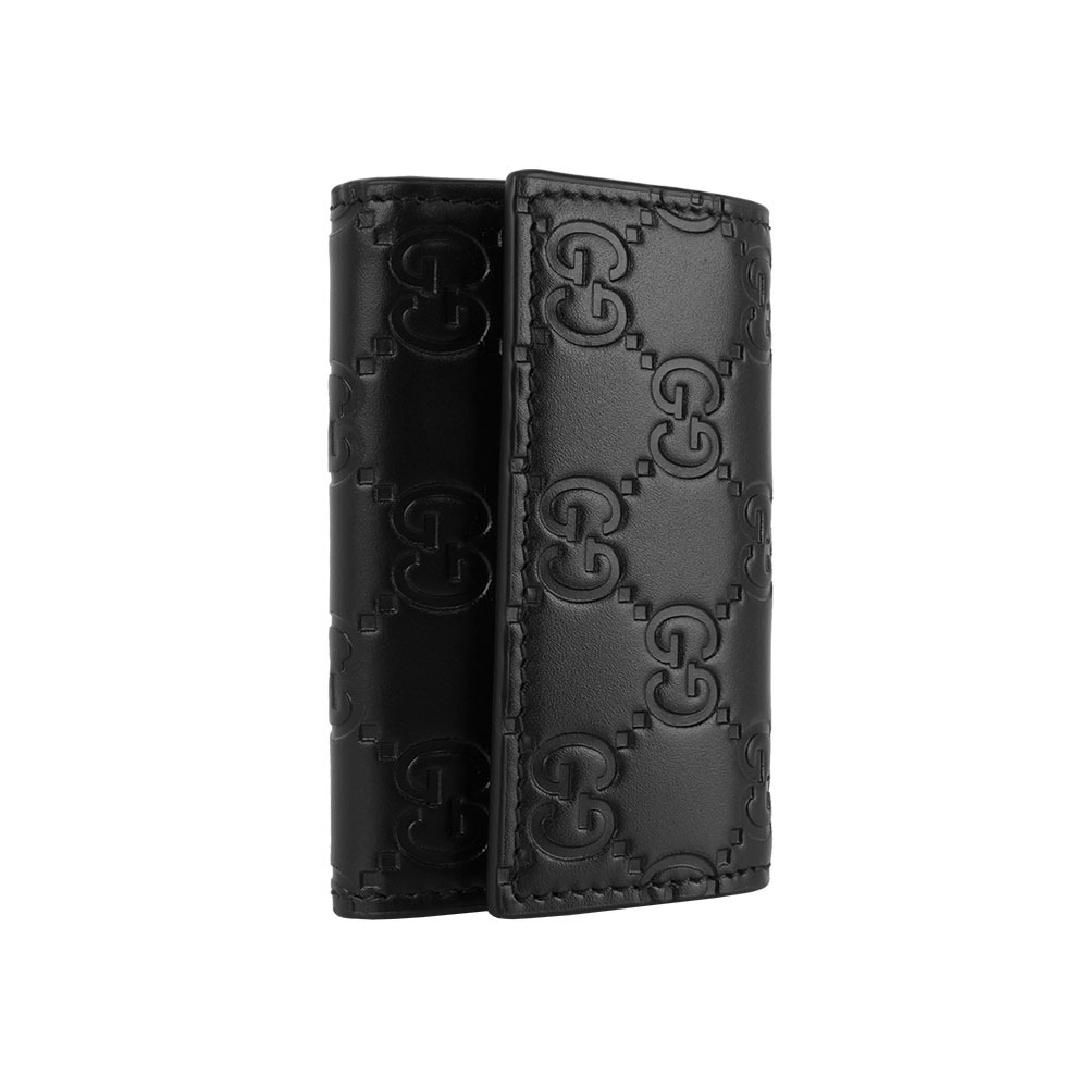 【GUCCI】GG Logo 滿版壓印牛皮6孔鑰匙包(黑色)