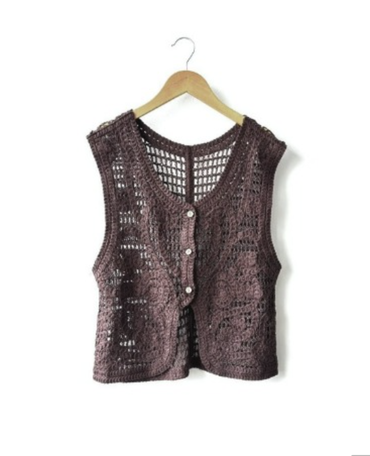 ｛Special Price} 復古風編織鈎花鈕扣小背心（兩色入）【日本直送】