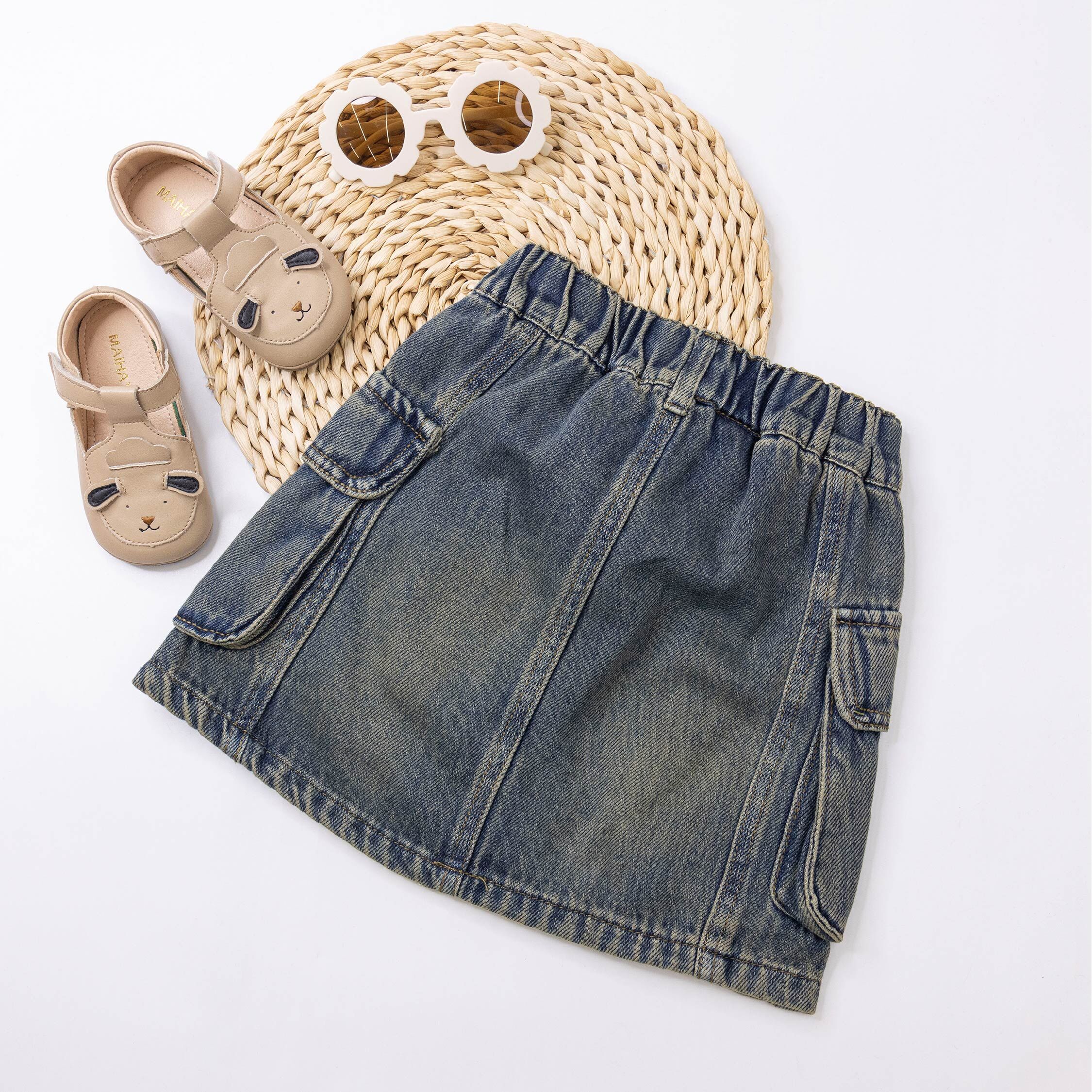 【H50920】經典大口袋設計牛仔褲裙