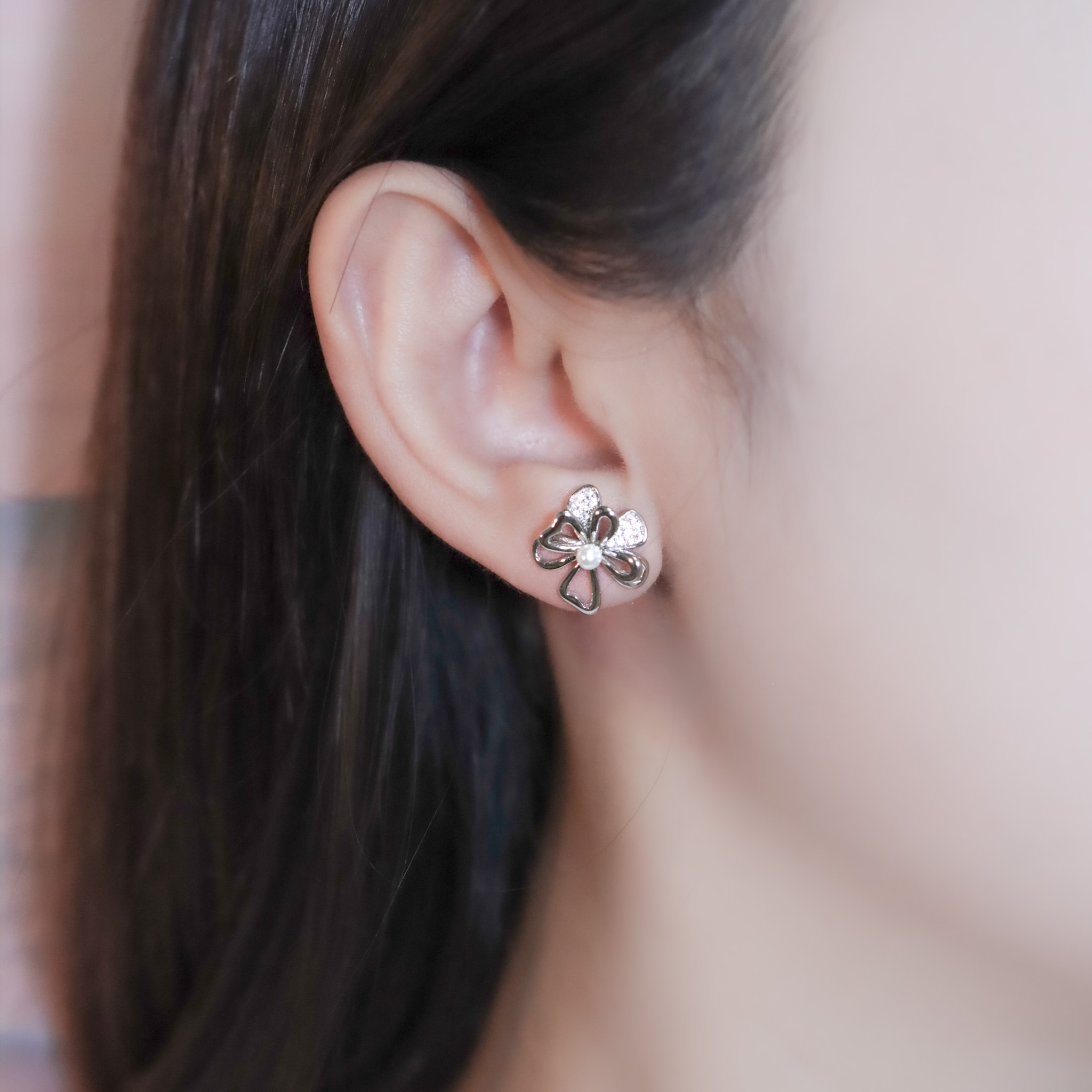 | 925純銀・白金・ 玫瑰金・珍珠 | 花願綻放耳環 (銀/玫瑰金) | EA1030 |