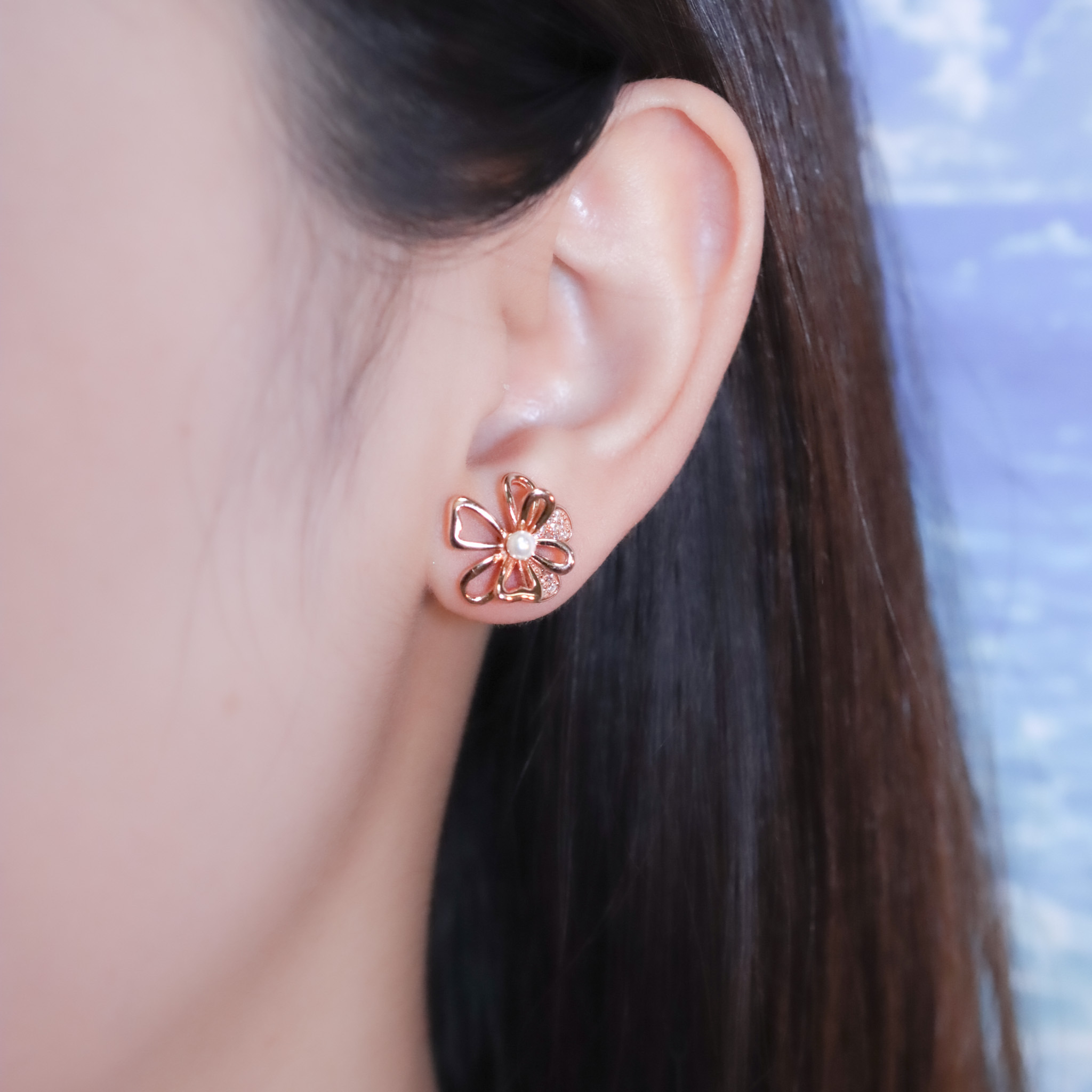 | 925純銀・白金・ 玫瑰金・珍珠 | 花願綻放耳環 (銀/玫瑰金) | EA1030 |