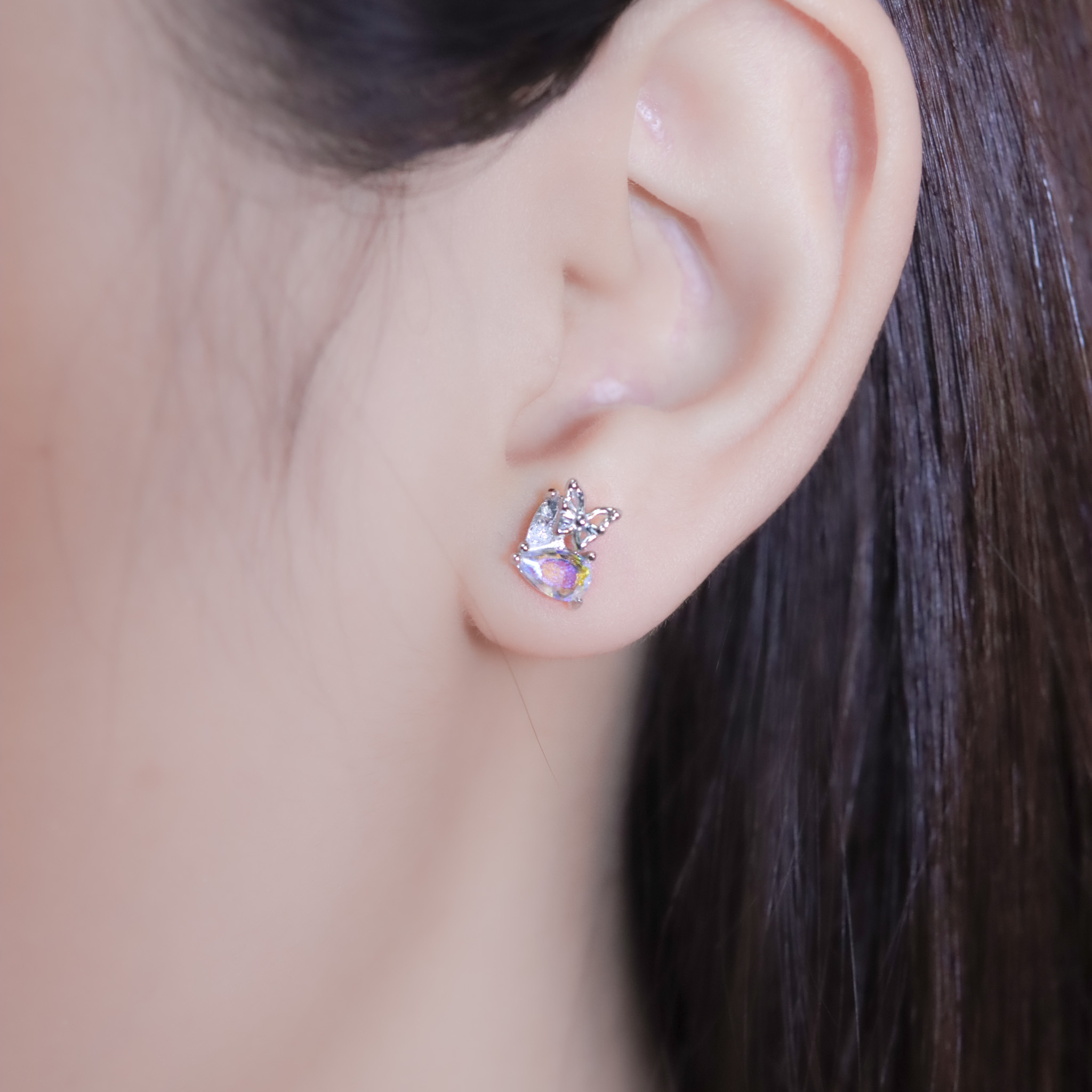 | 925銀・厚鍍白金・琉璃 | 極光蝶趣愛意耳環 | EA1028 |