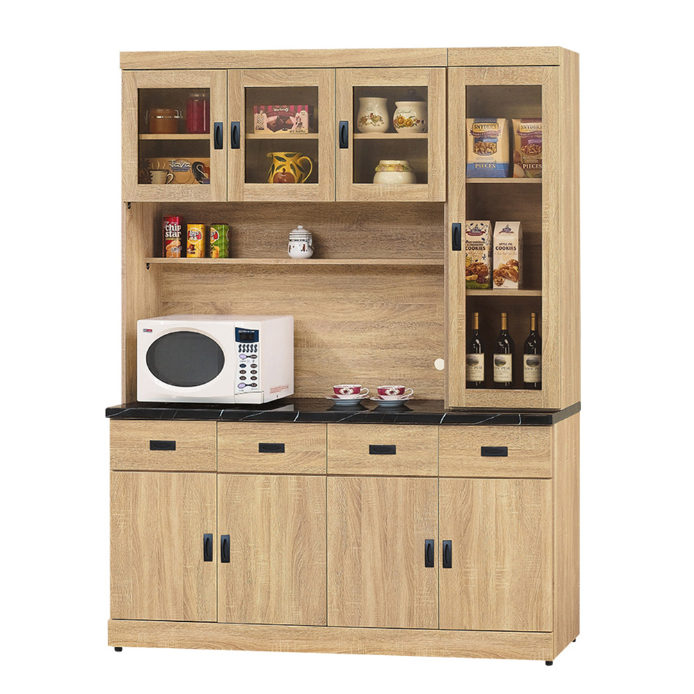 薩洛5.3尺黑色石面收納高餐櫃/碗盤櫃/電器櫃(上座+下座)