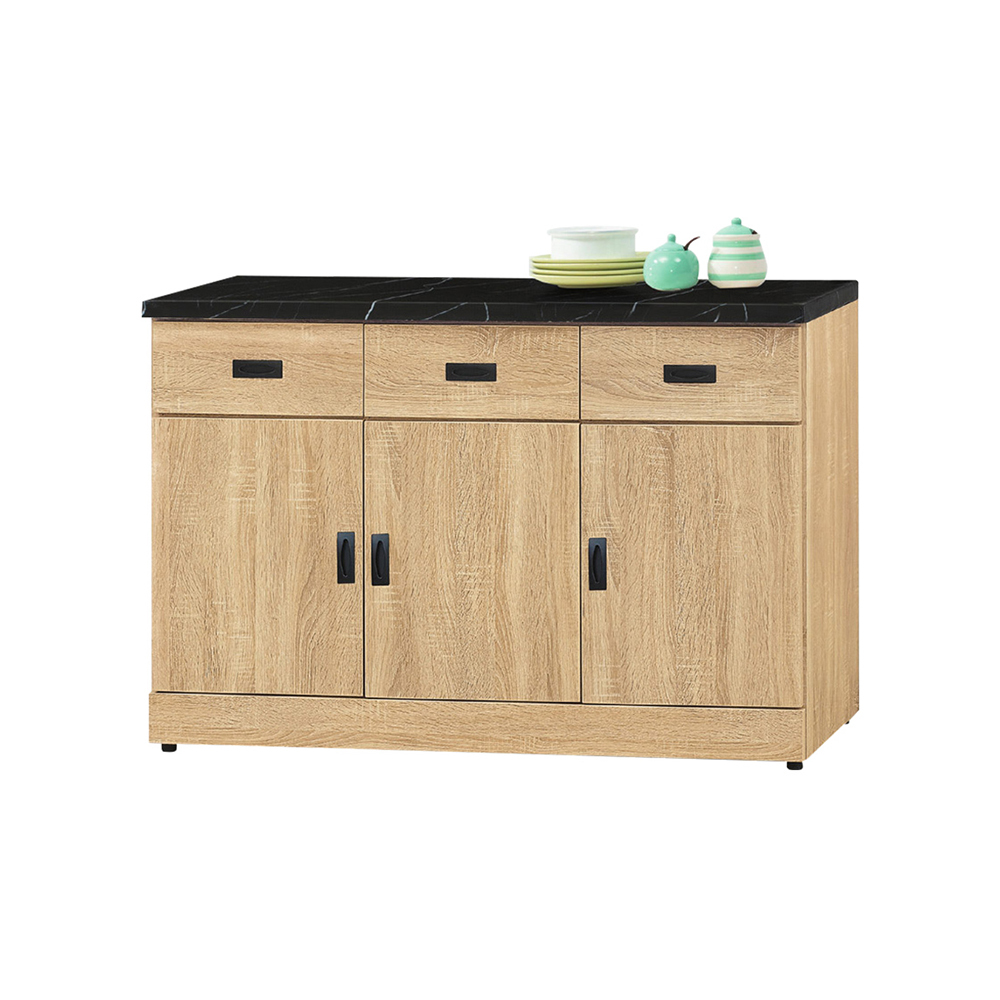 薩洛4尺黑色石面收納餐櫃/碗盤櫃/置物矮櫃(下座)