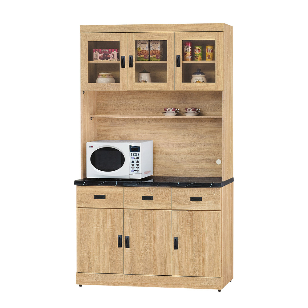 薩洛4尺黑色石面收納高餐櫃/碗盤櫃/電器櫃(上座+下座)