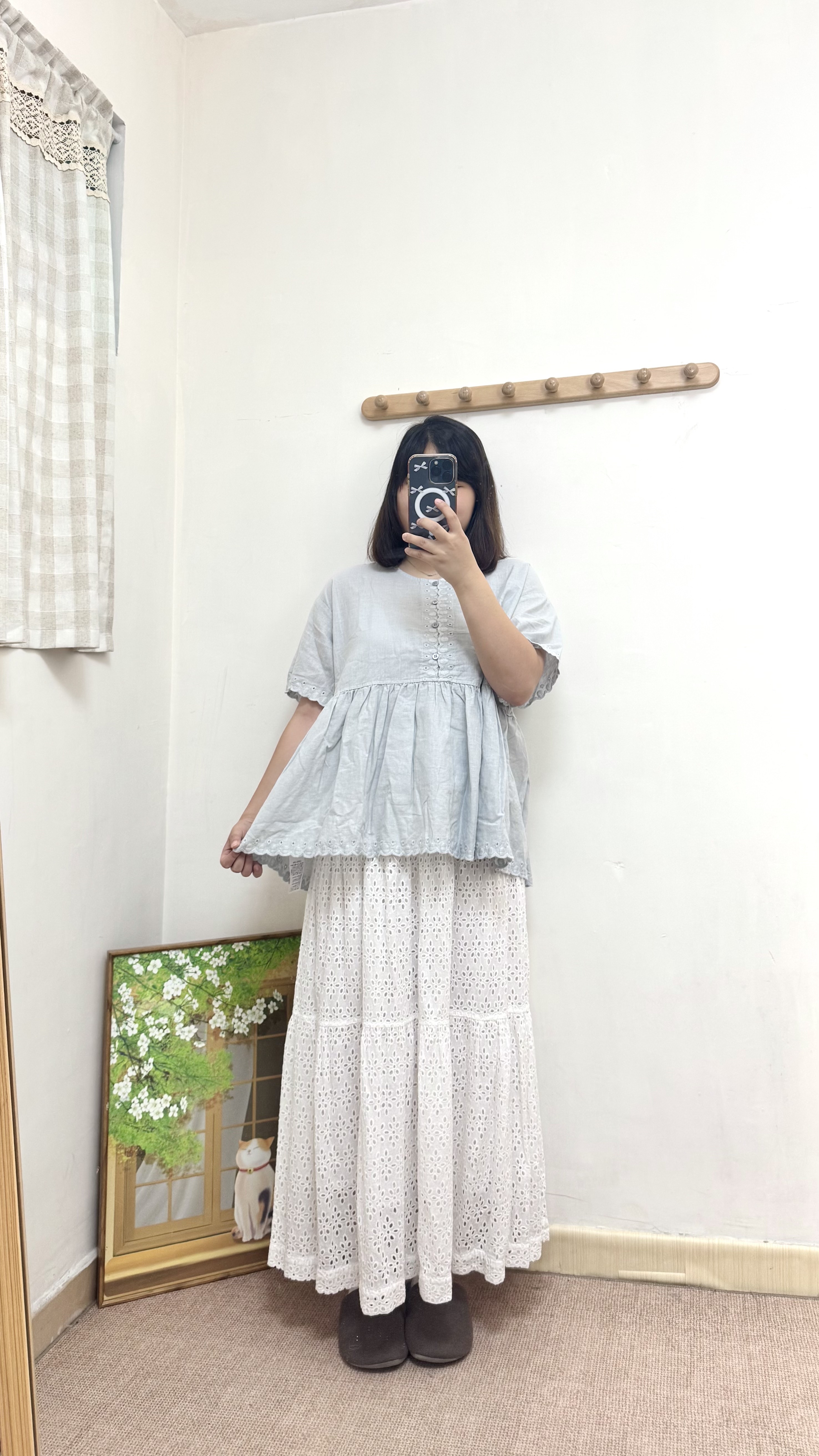 點點紋棉麻質地Top