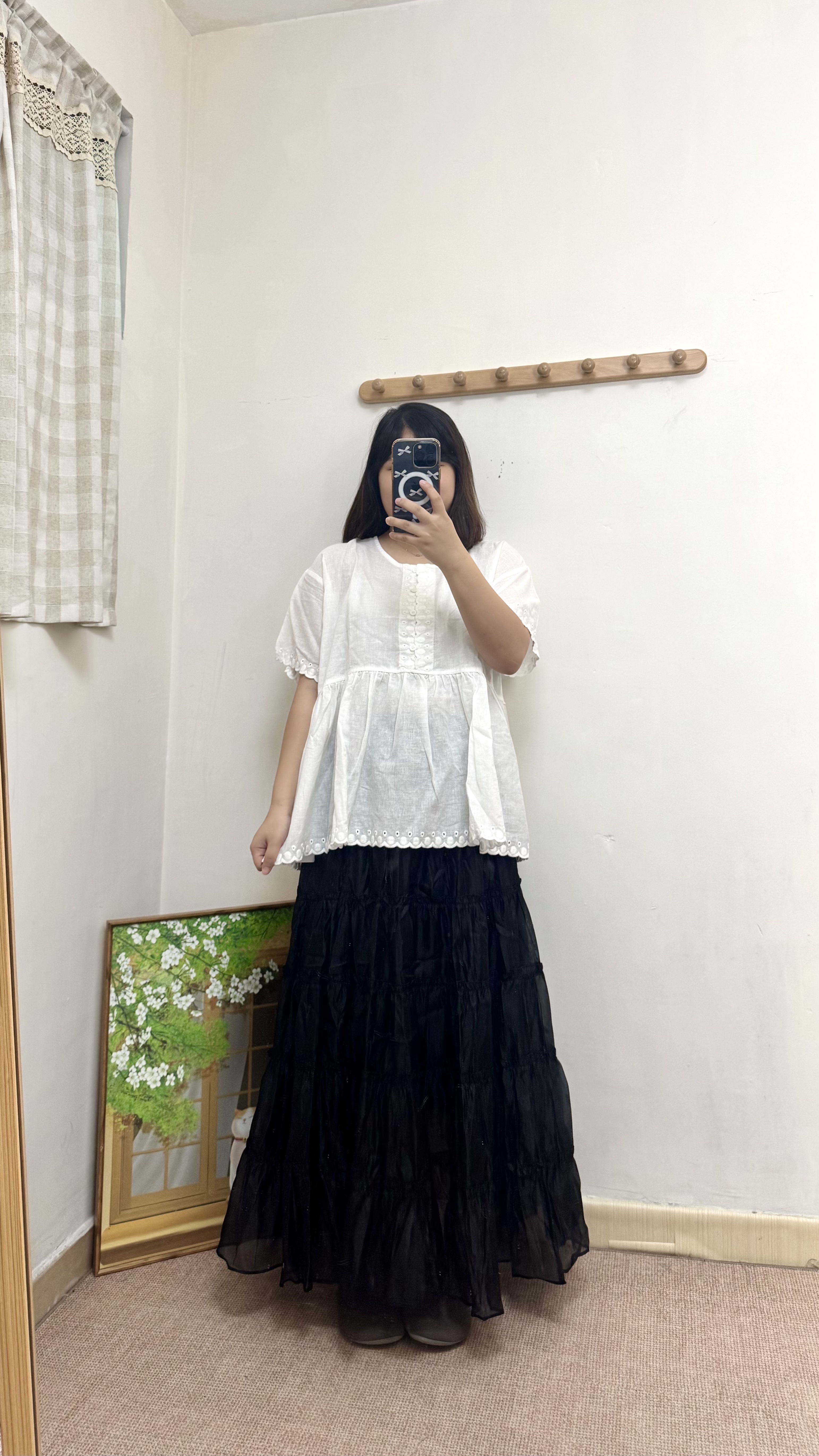 點點紋棉麻質地Top