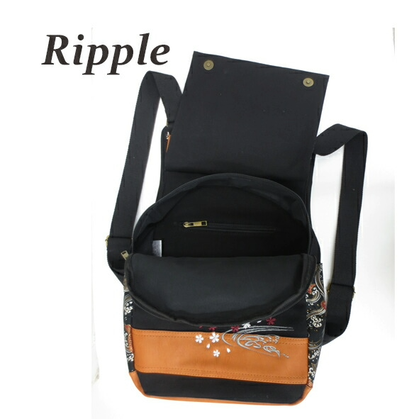 【預訂】 J0729901  Ripple  帆布 x 合成皮革 日式圖案刺繡雙肩包（ B47-HGR）