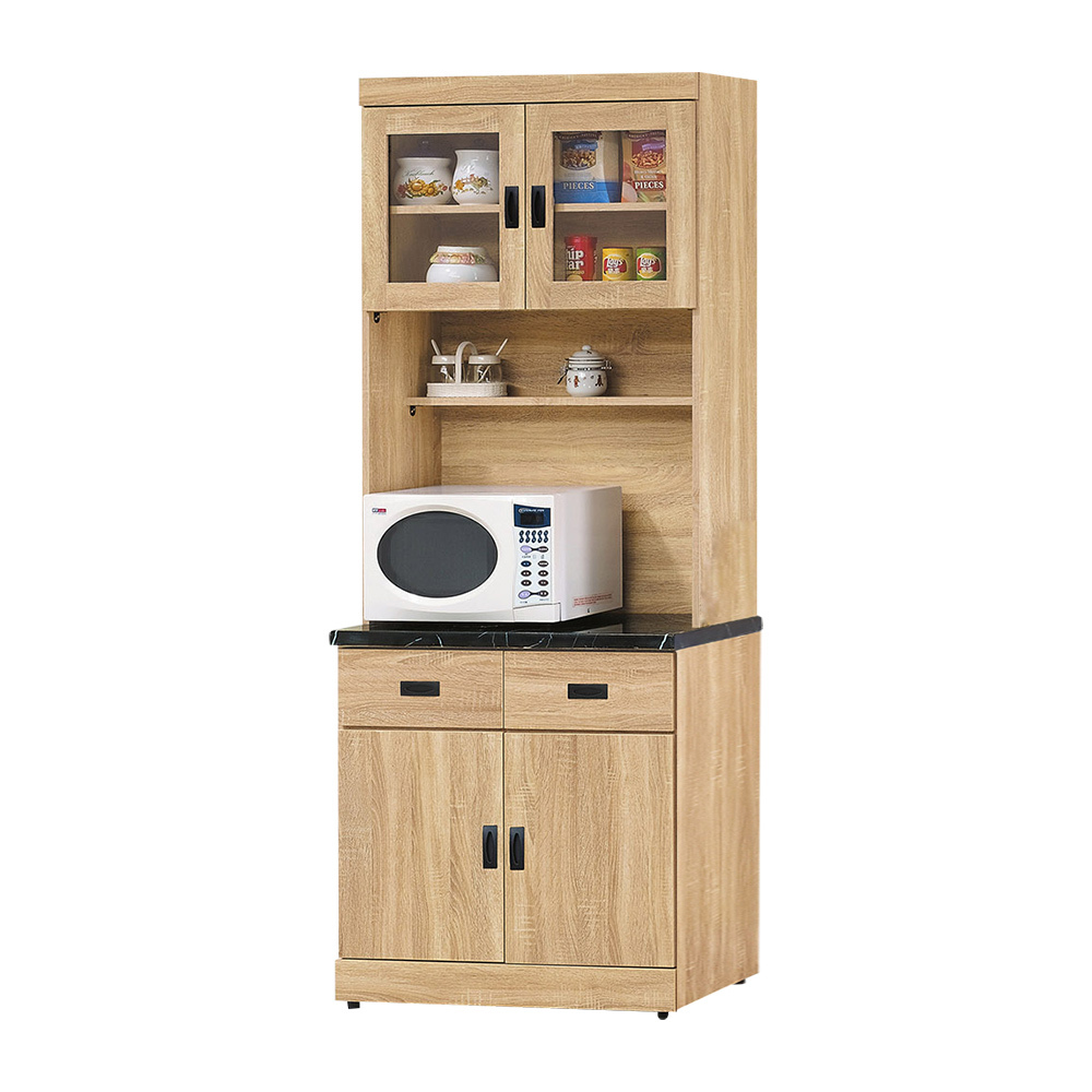 薩洛2.7尺黑色石面收納高餐櫃/碗盤櫃/電器櫃(上座+下座)