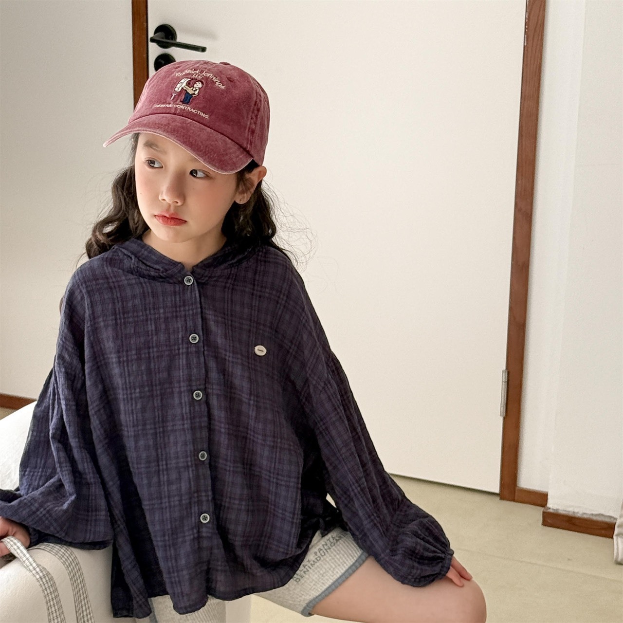 輕薄格紋連帽外套