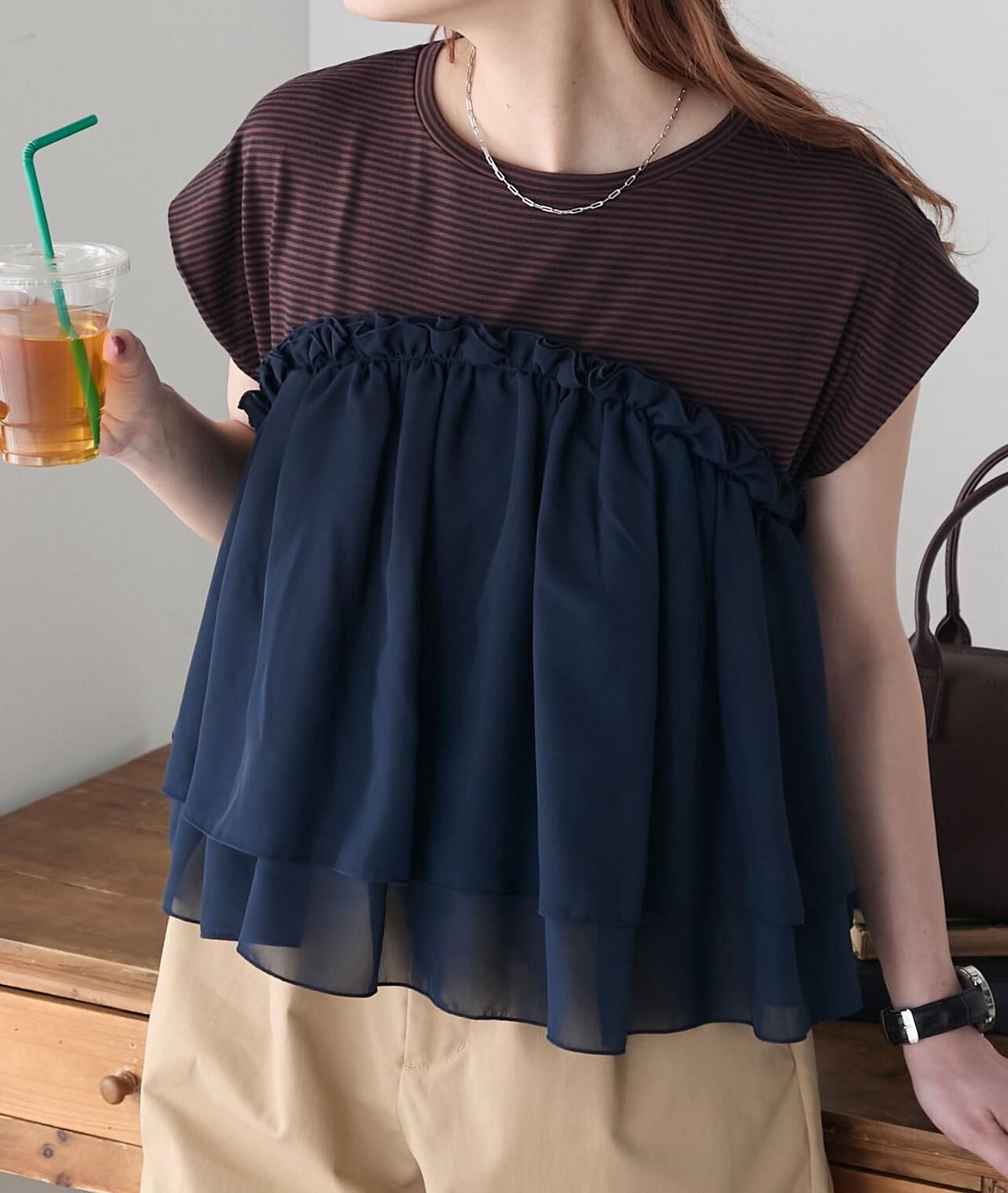 【預購】JN072906 BONLECILL 雪紡層疊短袖上衣(FREE SIZE)