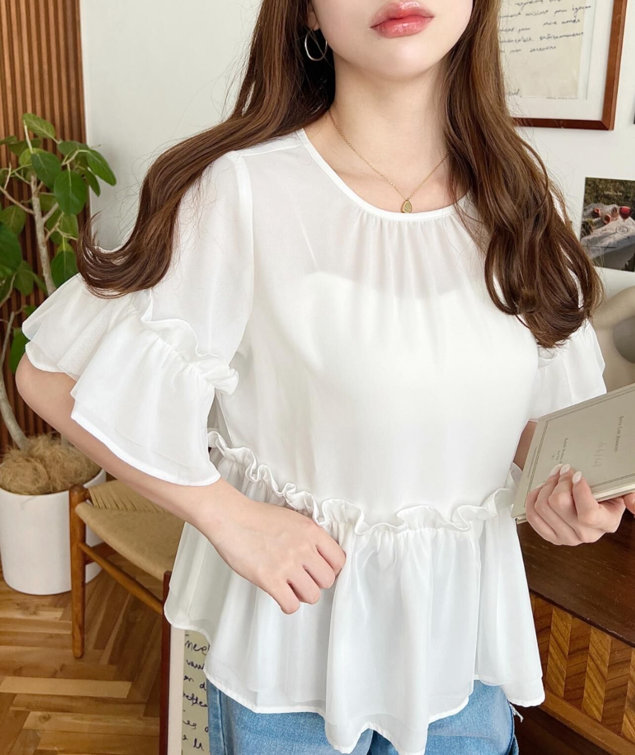 【預購】JN072907 moment+ 短袖荷葉邊袖上衣(FREE SIZE)