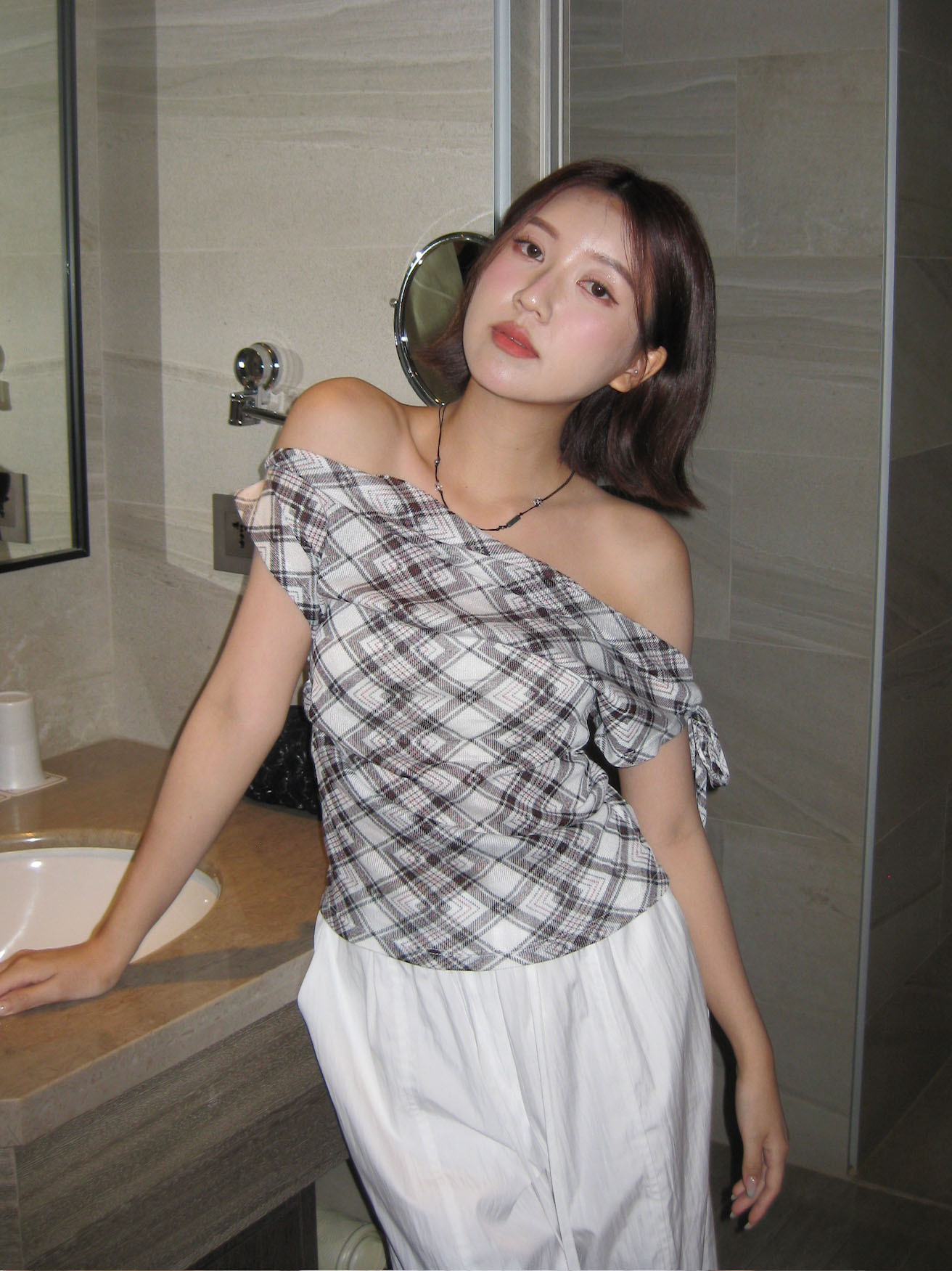 Ribbed Check T-shirt #上衣