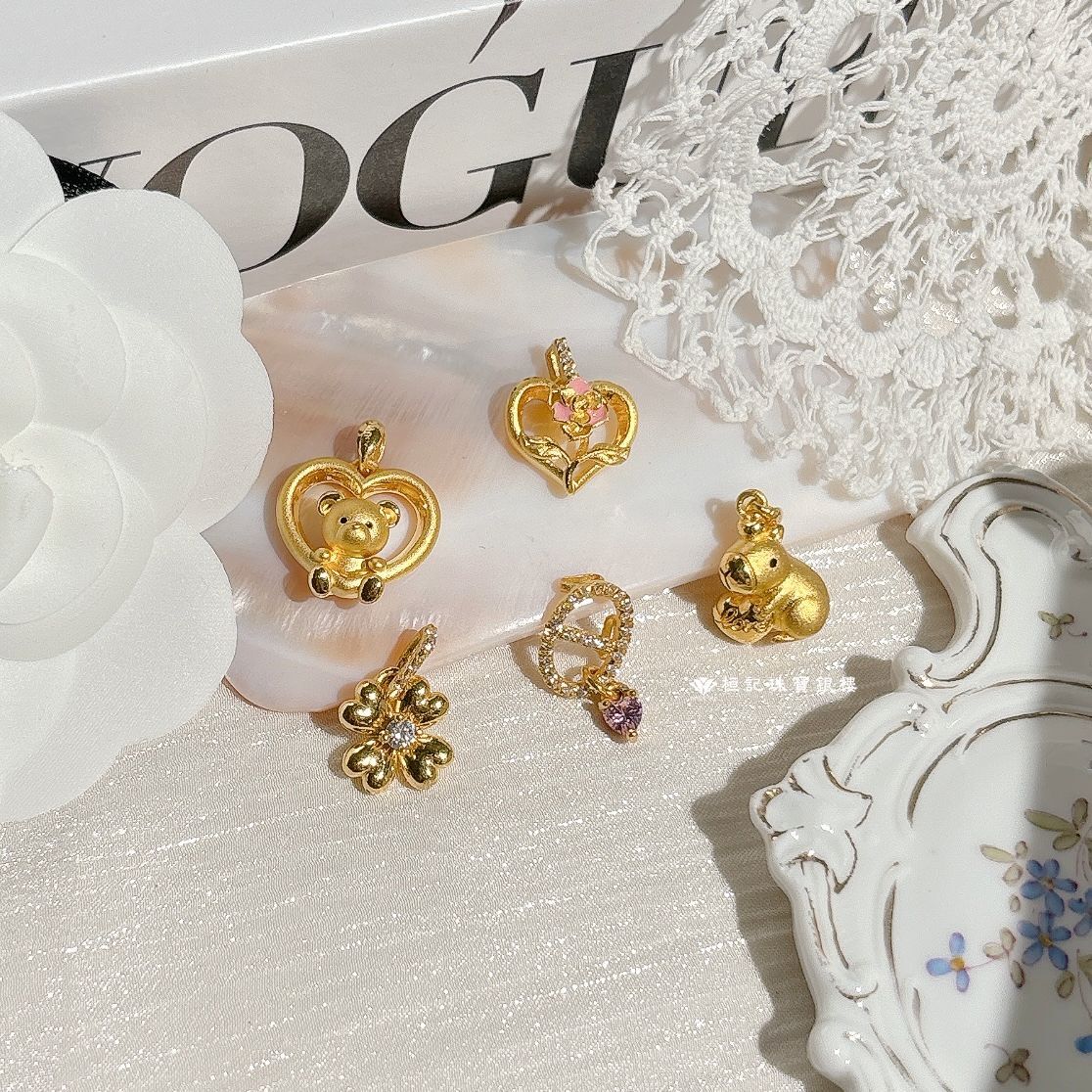 閃耀豬鼻 黃金墜子+玫瑰金色鋼項鍊