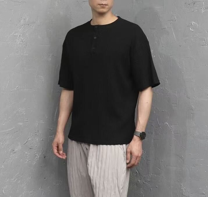 #MT001 [UNISEX] 亨利領窩夫紋圖領上衣