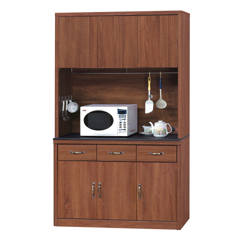 雷倫4尺工業風黑色石面收納高餐櫃/碗盤櫃/電器櫃(上座+下座)