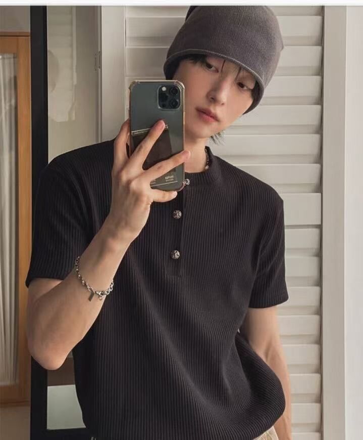 #MT002 [UNISEX] 亨利領直紋雕花鈕扣上衣