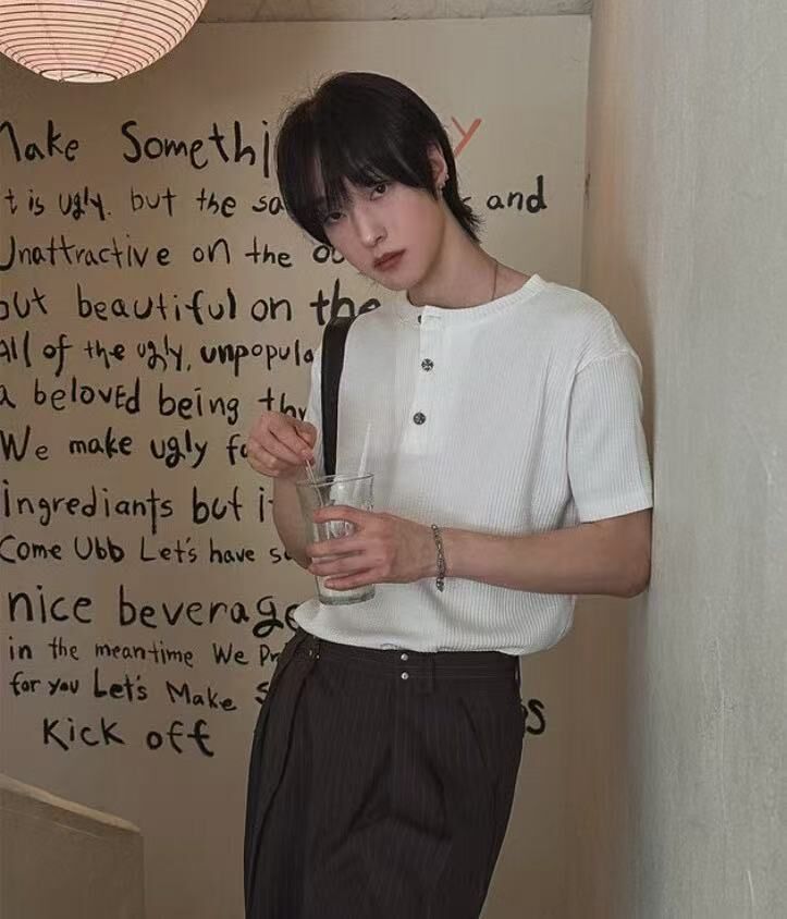 #MT002 [UNISEX] 亨利領直紋雕花鈕扣上衣