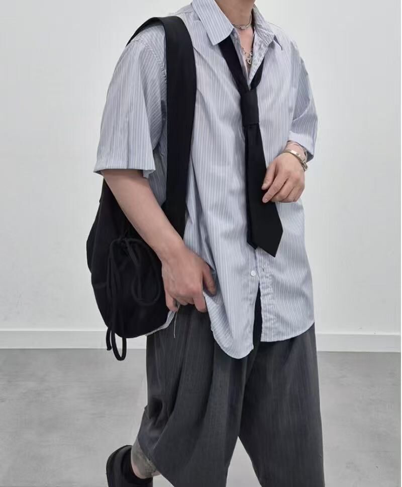 #MS001 [UNISEX] 條紋鈕扣短䄂襯衣