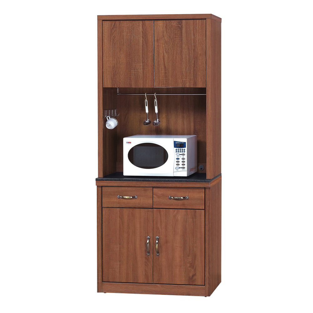 雷倫2.7尺工業風黑色石面收納高餐櫃/碗盤櫃/電器櫃(上座+下座)