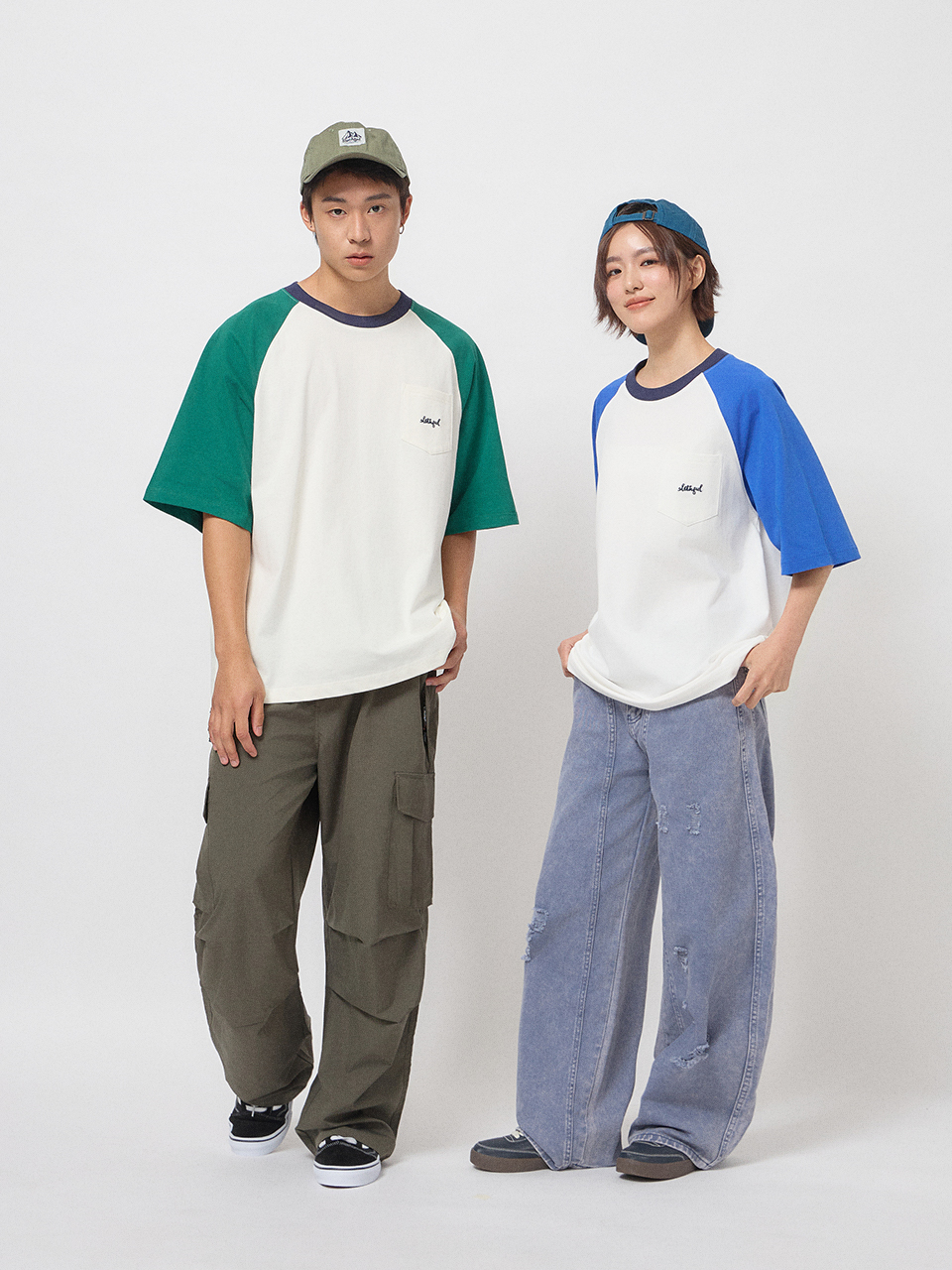 刺繡拼接棒球短T