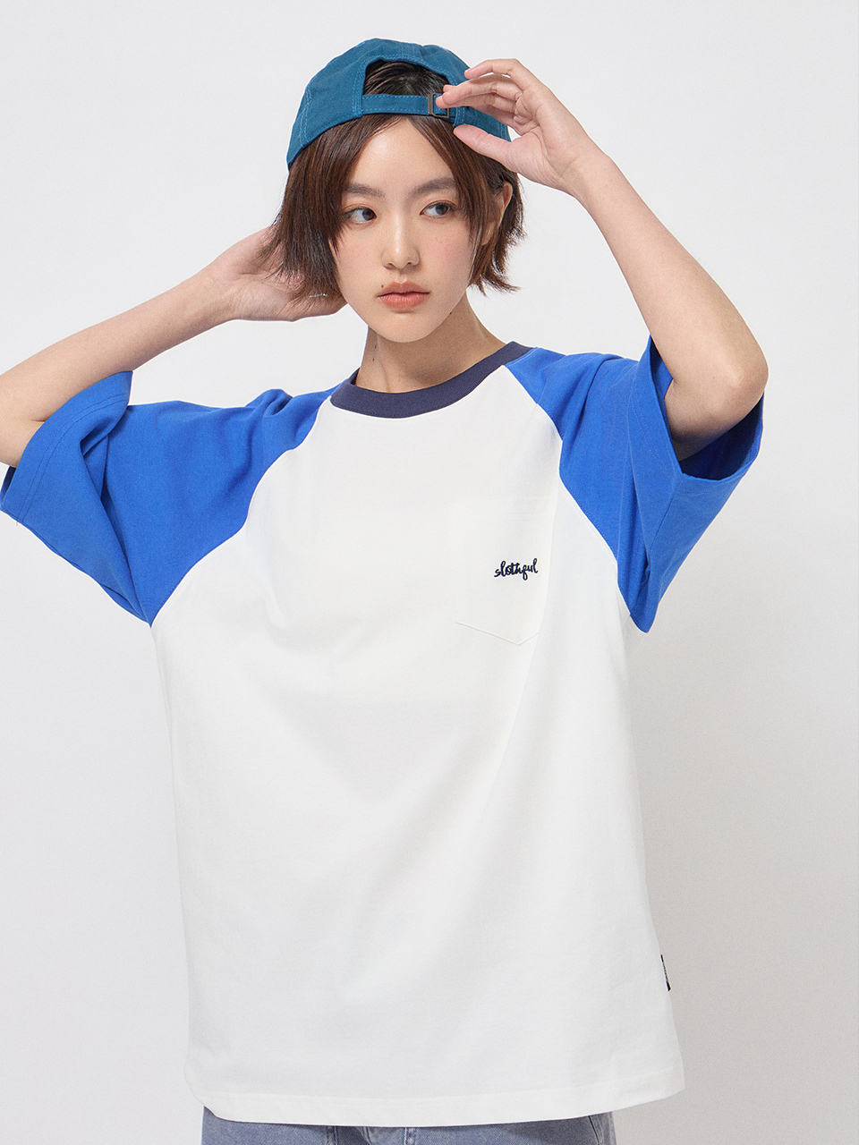 刺繡拼接棒球短T