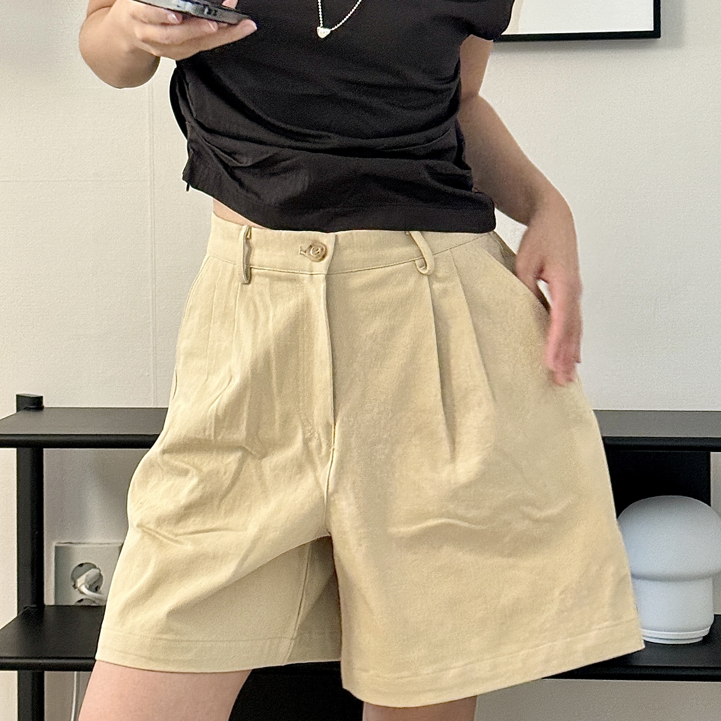 超顯瘦!!膝上五分褲（卡其／深藍）