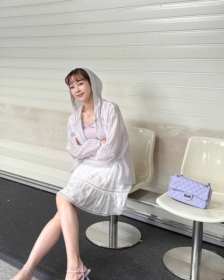 LINA LINA隨性歐膩條紋連帽襯衫背心兩件組-唯美紫