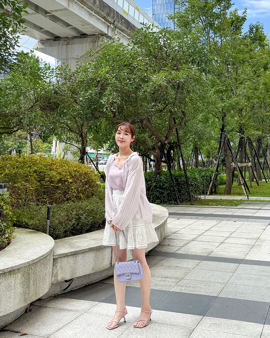 LINA LINA隨性歐膩條紋連帽襯衫背心兩件組-唯美紫