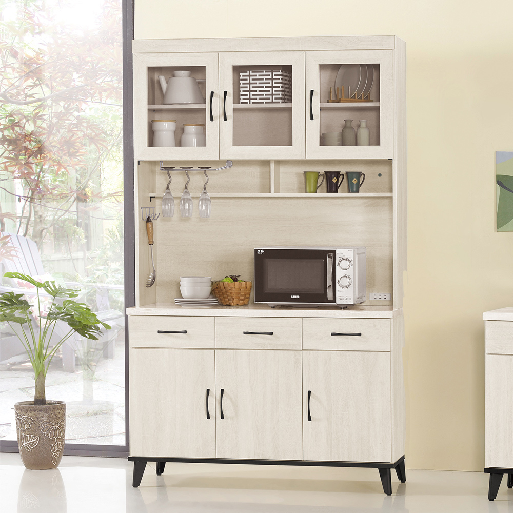 奧莉芙4尺仿石面收納餐櫃/碗盤櫃(全組)