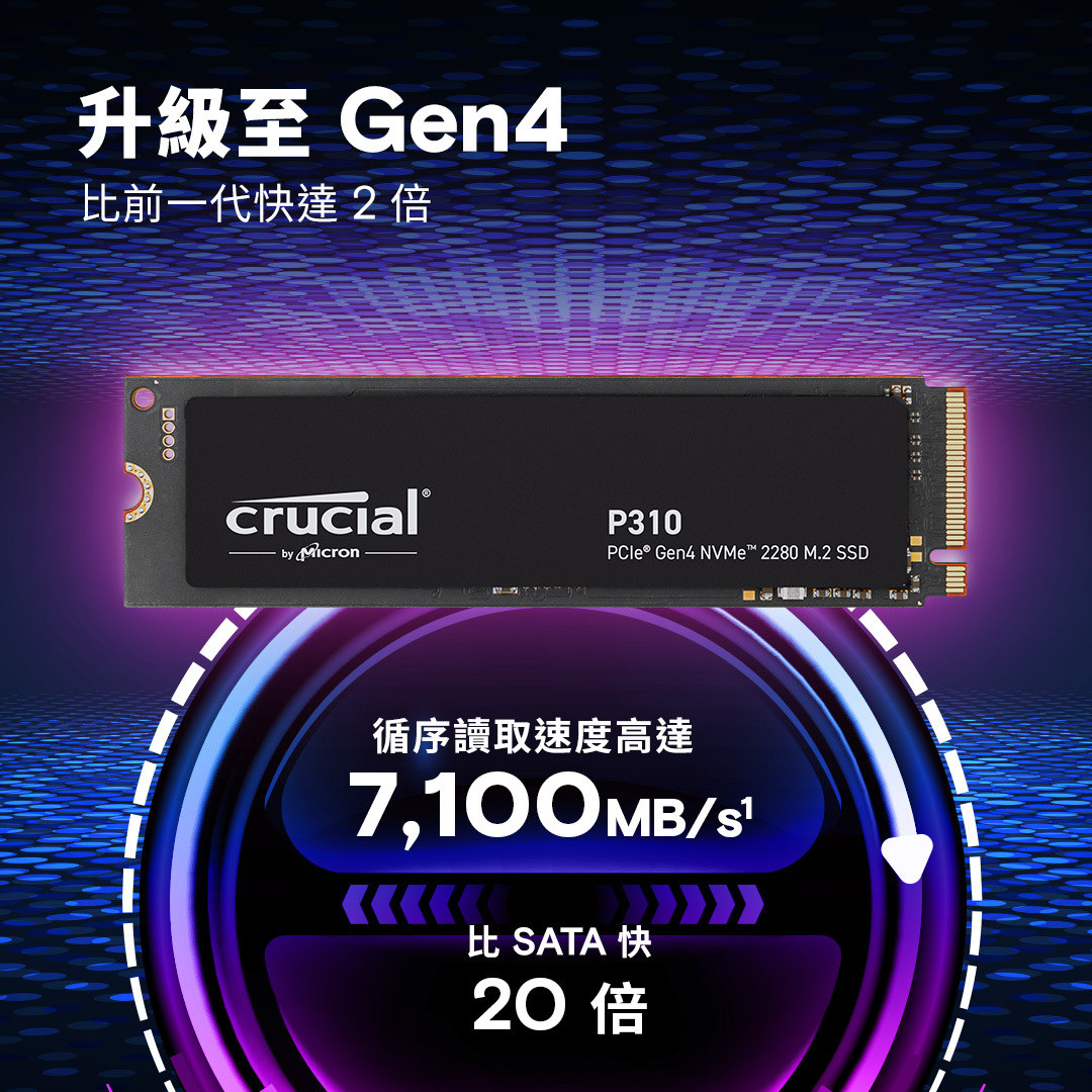 《限量》美光 P310 2TB / 2280【讀7100MB/s 寫6000MB/s】M.2 NVMe PCIe4.0 SSD 固態硬碟