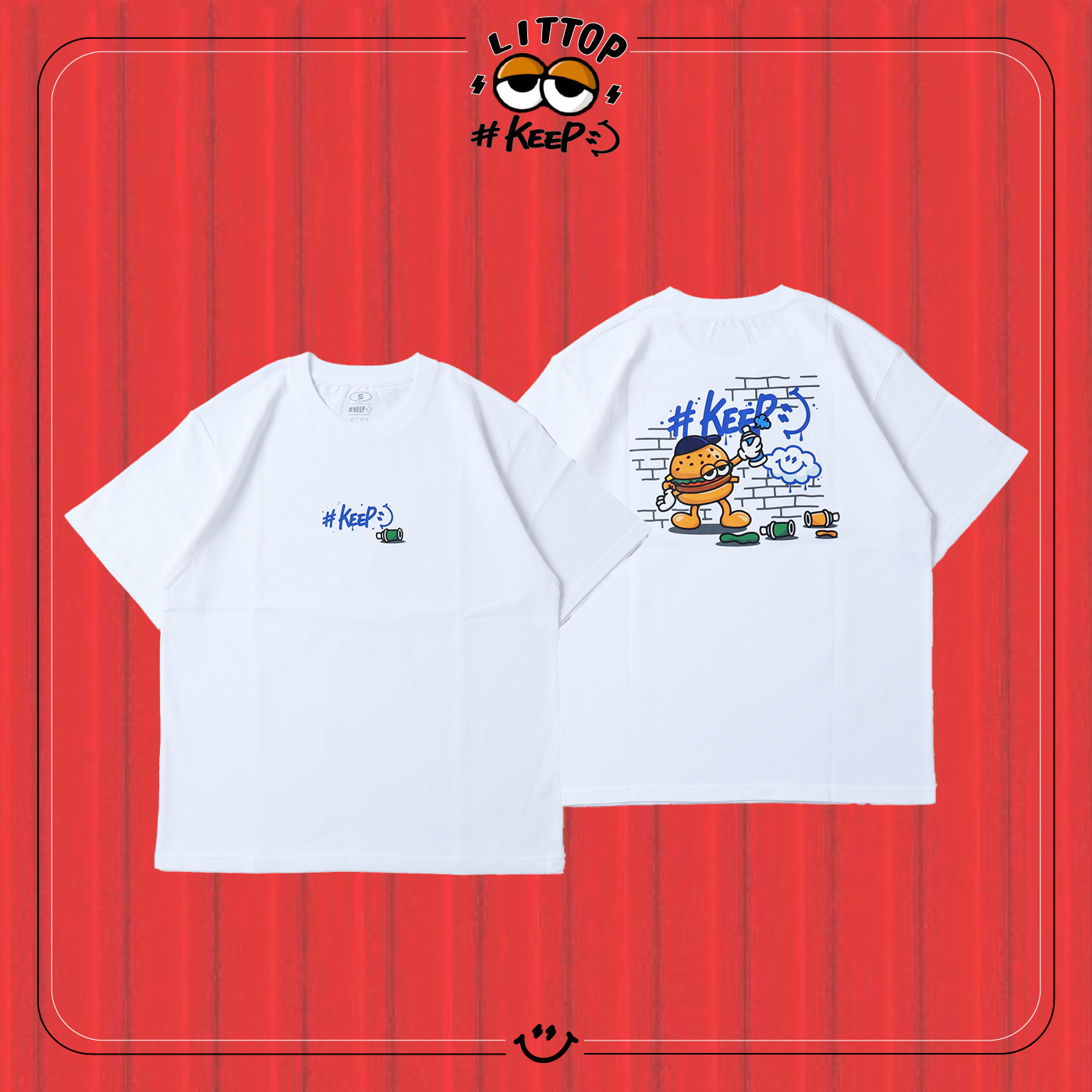 #KEEP X LITTOP BURGER DOODLE 黑色 白色 聯名款 日頭漢堡 塗鴉牆 短TEE【KS304】