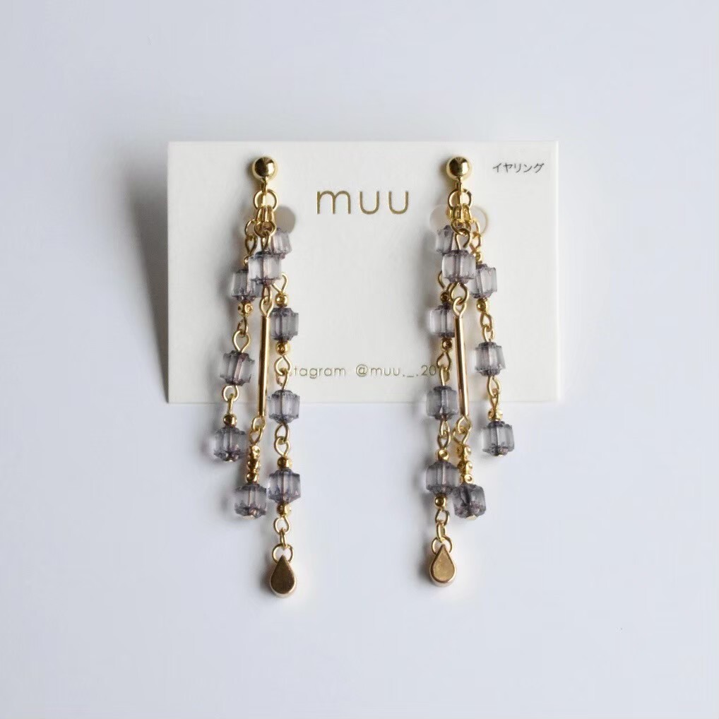 [muu] frost square beads  | 耳夾 | NO.15