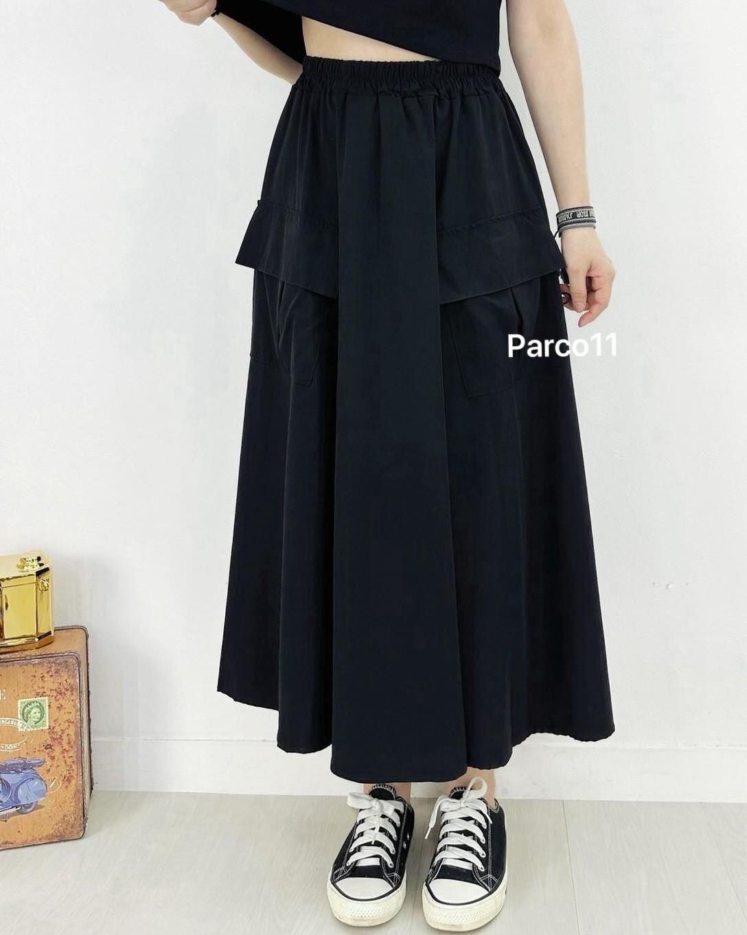 【顯瘦百搭的機能涼感口袋工裝風長裙】（現貨）