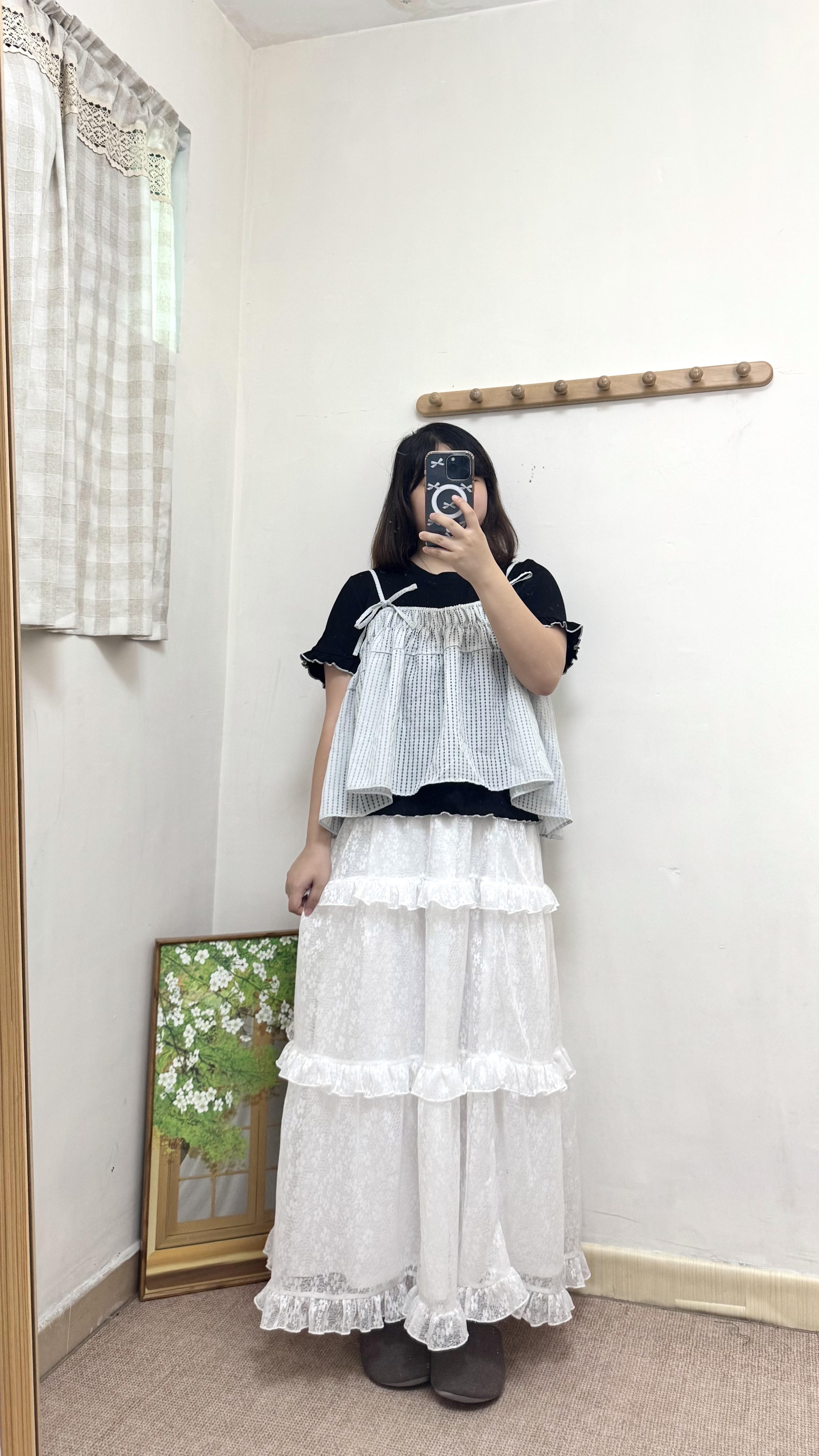 格紋綁繩彈性短身吊帶