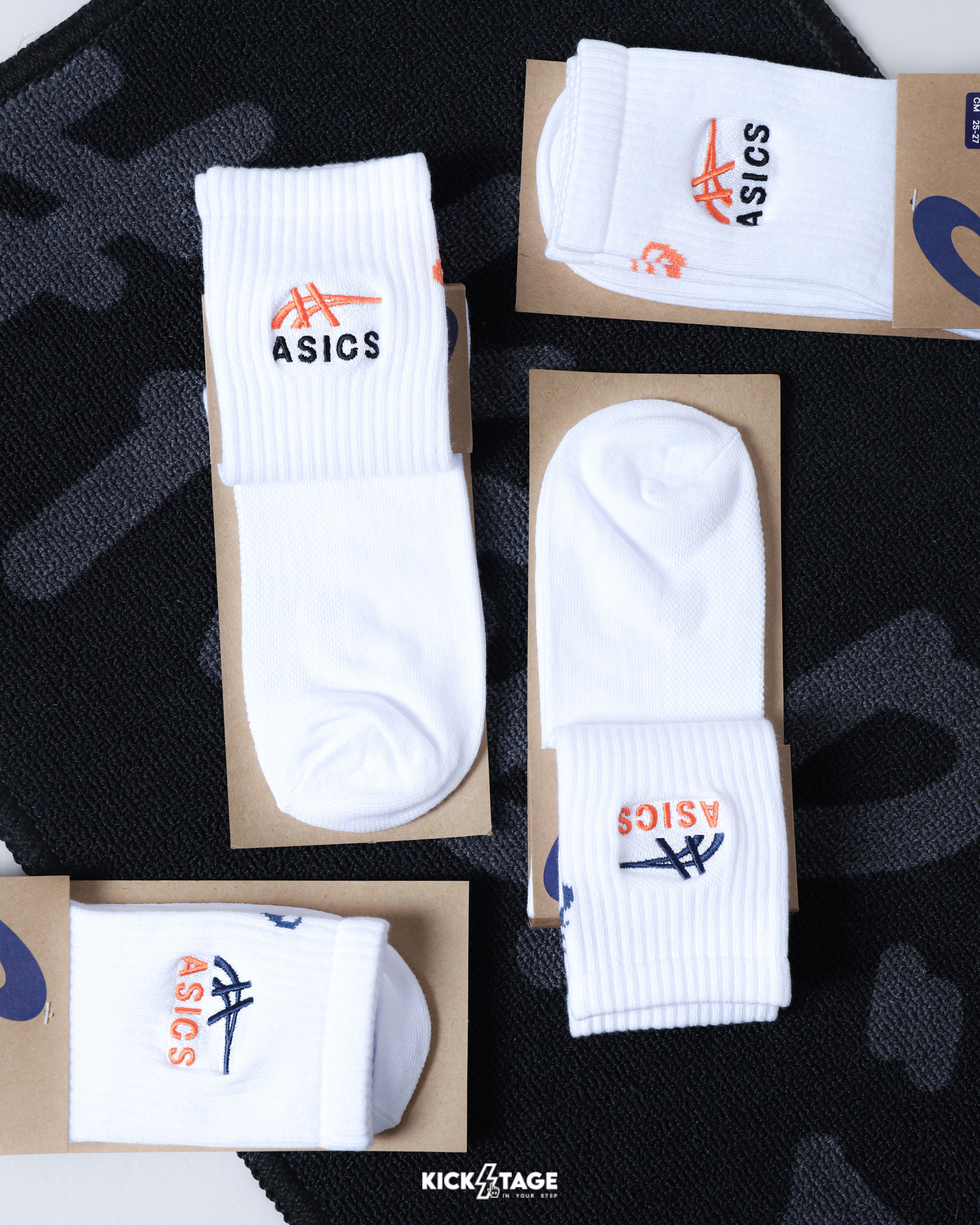 ASICS 亞瑟士 白色 橘字標 黑字標 基本款 中性 訓練 刺繡 運動 中筒襪 長襪【3033C243】